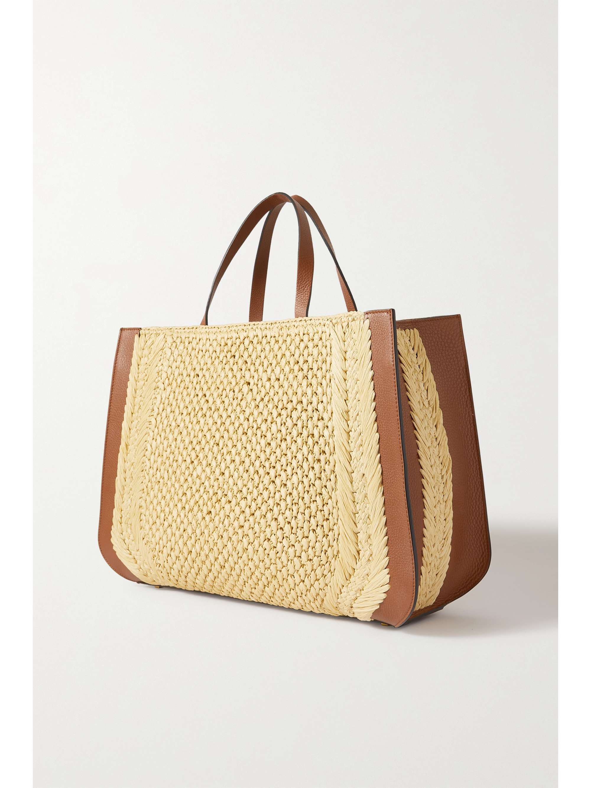 VALENTINO GARAVANI Valentino Garavani VLOGO faux raffia and textured-leather tote