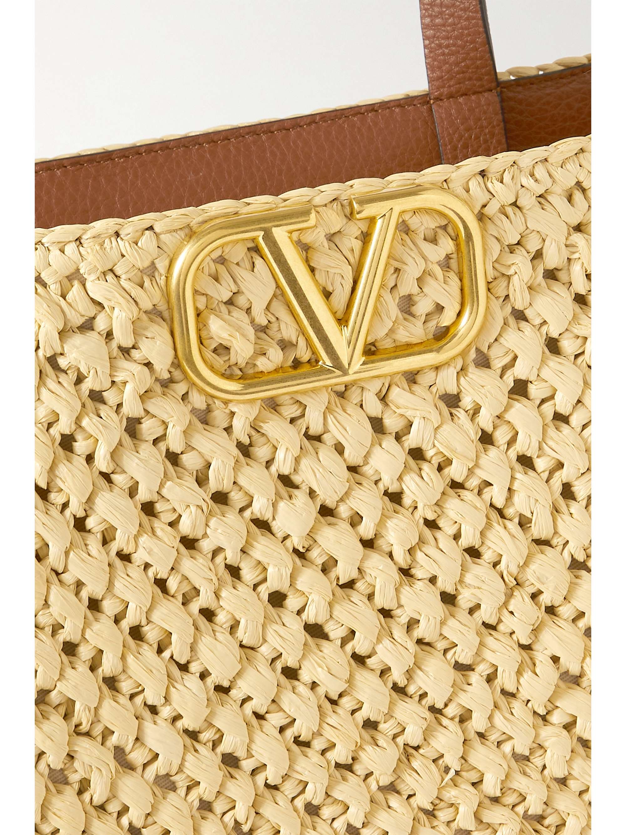 VALENTINO GARAVANI Valentino Garavani VLOGO faux raffia and textured-leather tote
