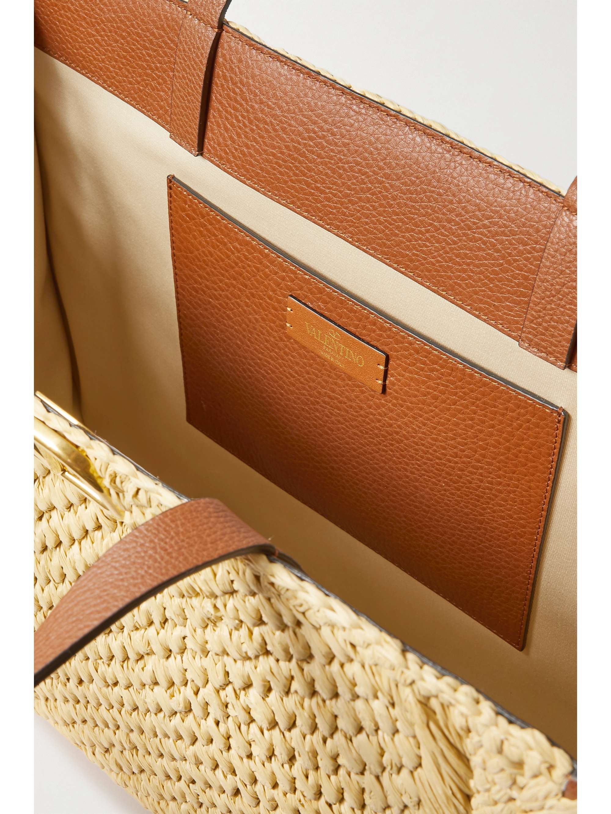 VALENTINO GARAVANI Valentino Garavani VLOGO faux raffia and textured-leather tote