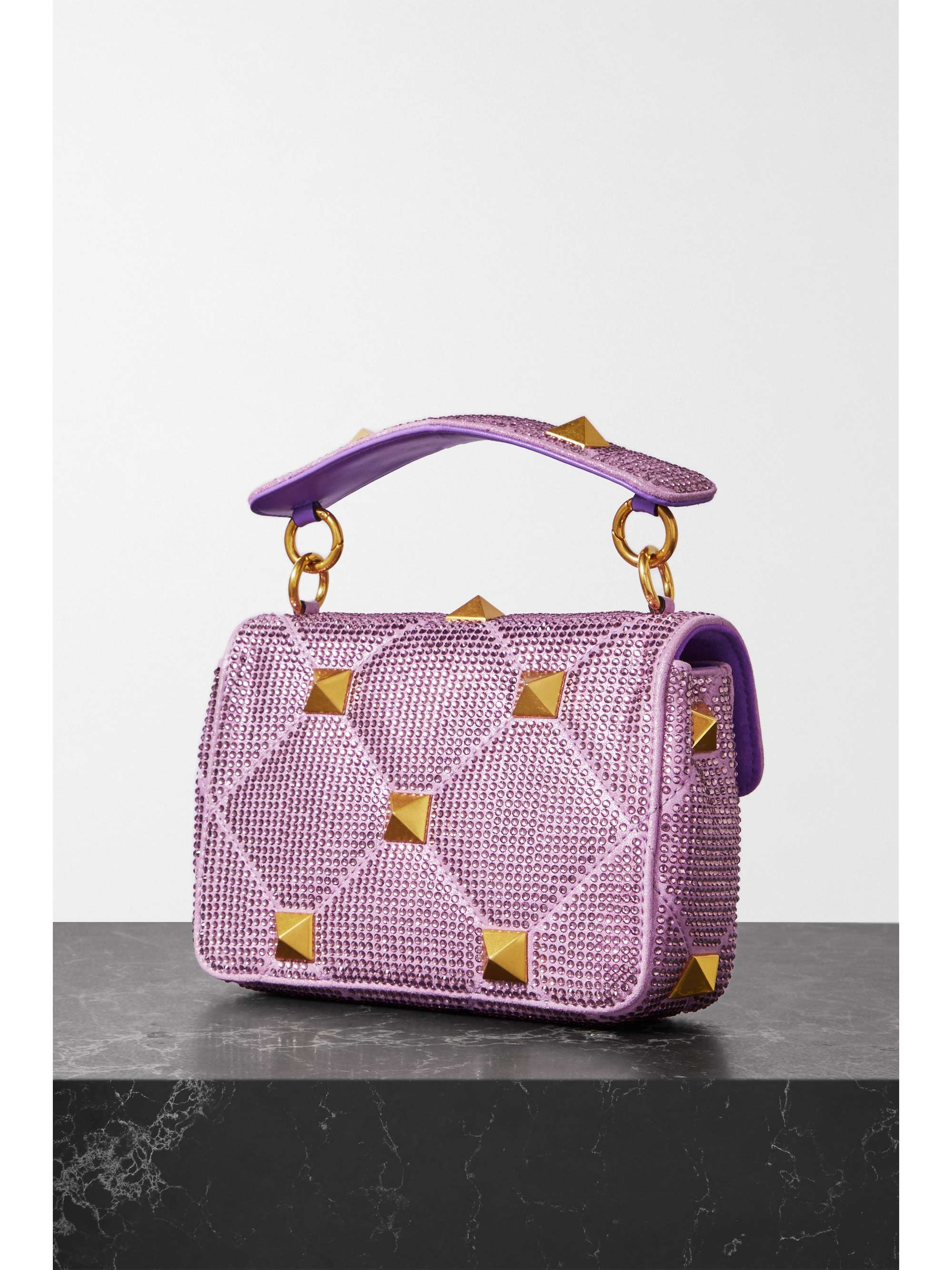 VALENTINO GARAVANI Valentino Garavani Roman Stud crystal-embellished suede shoulder bag