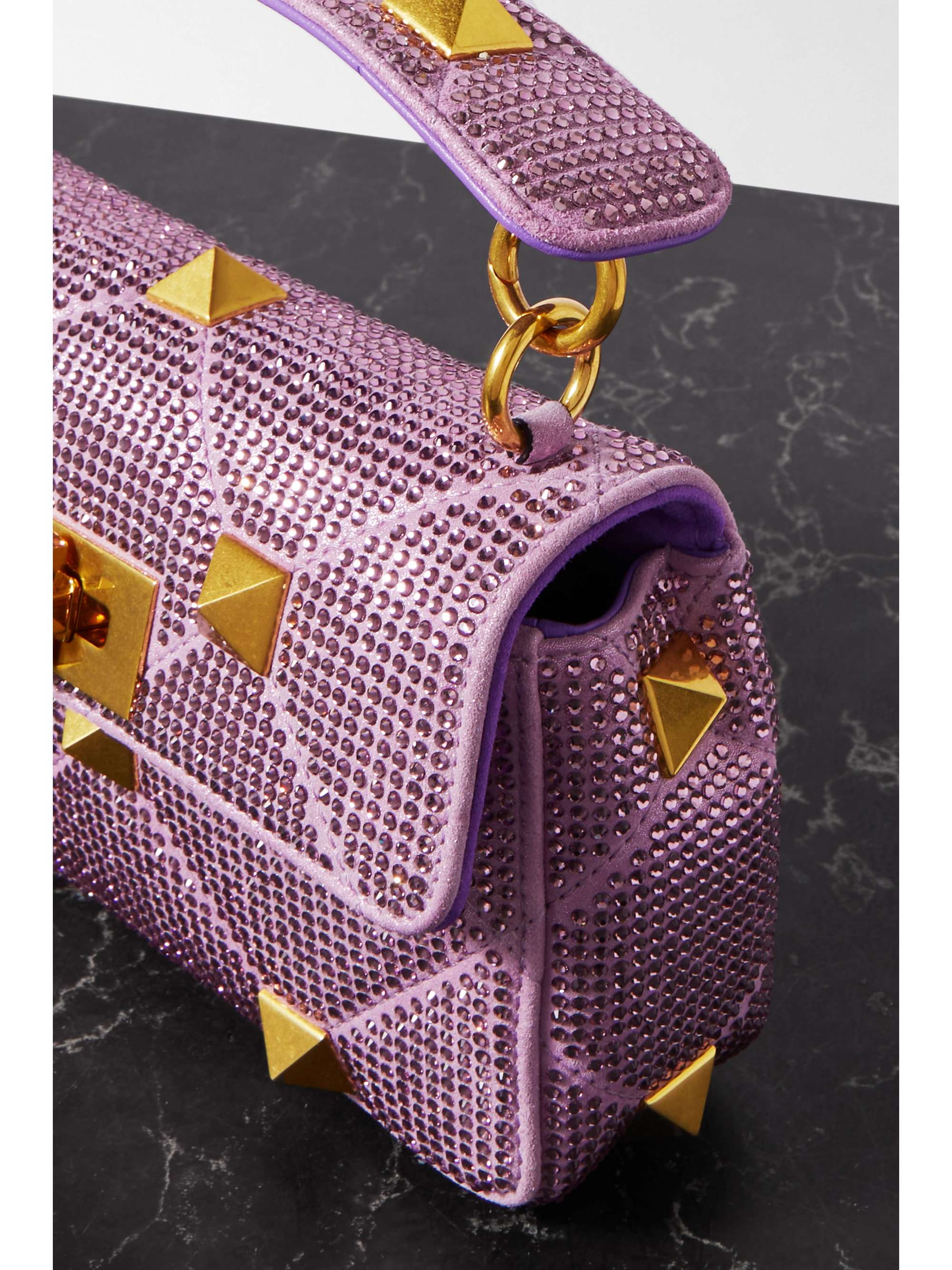 VALENTINO GARAVANI Valentino Garavani Roman Stud crystal-embellished suede shoulder bag
