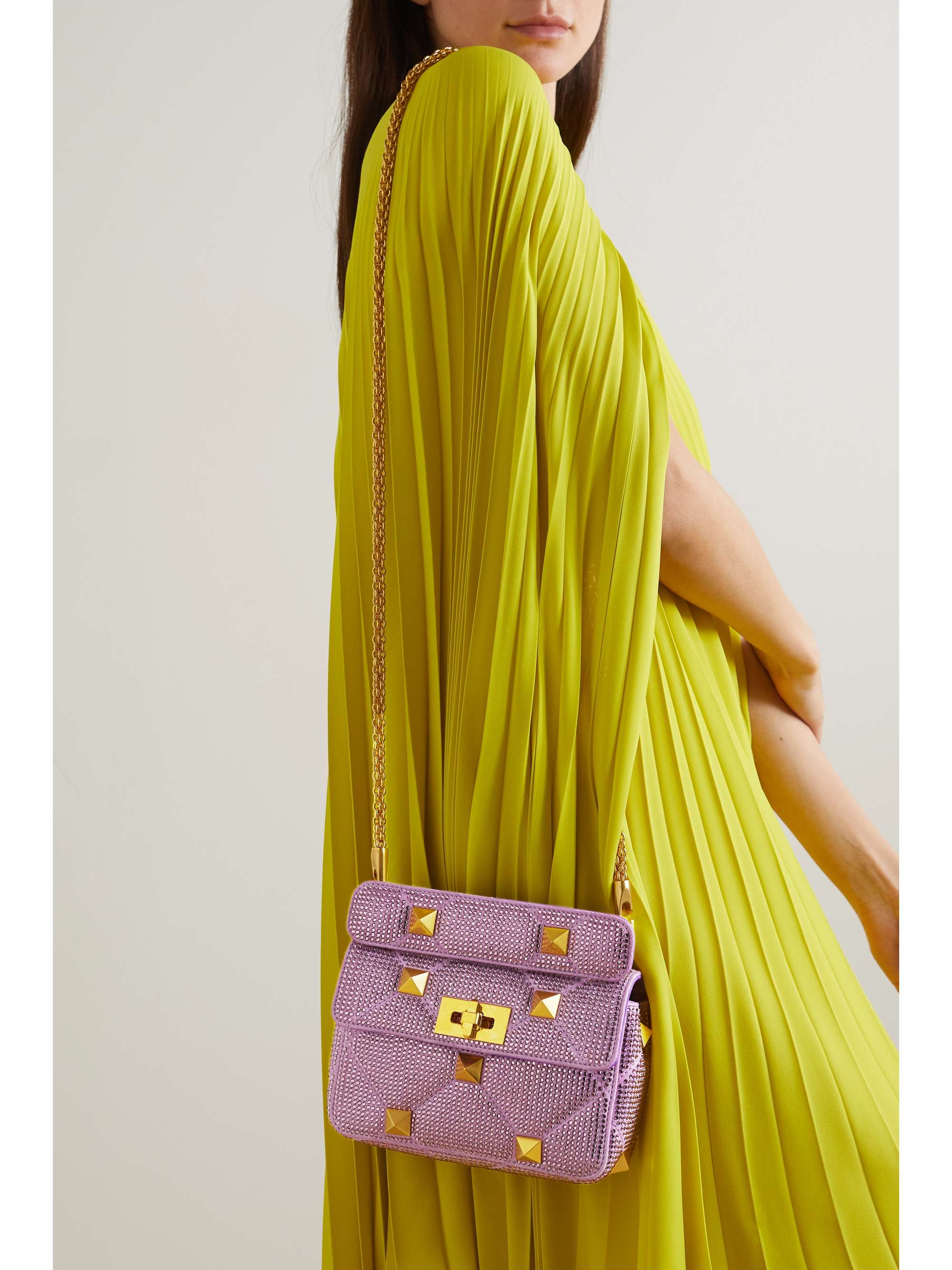 VALENTINO GARAVANI Valentino Garavani Roman Stud crystal-embellished suede shoulder bag