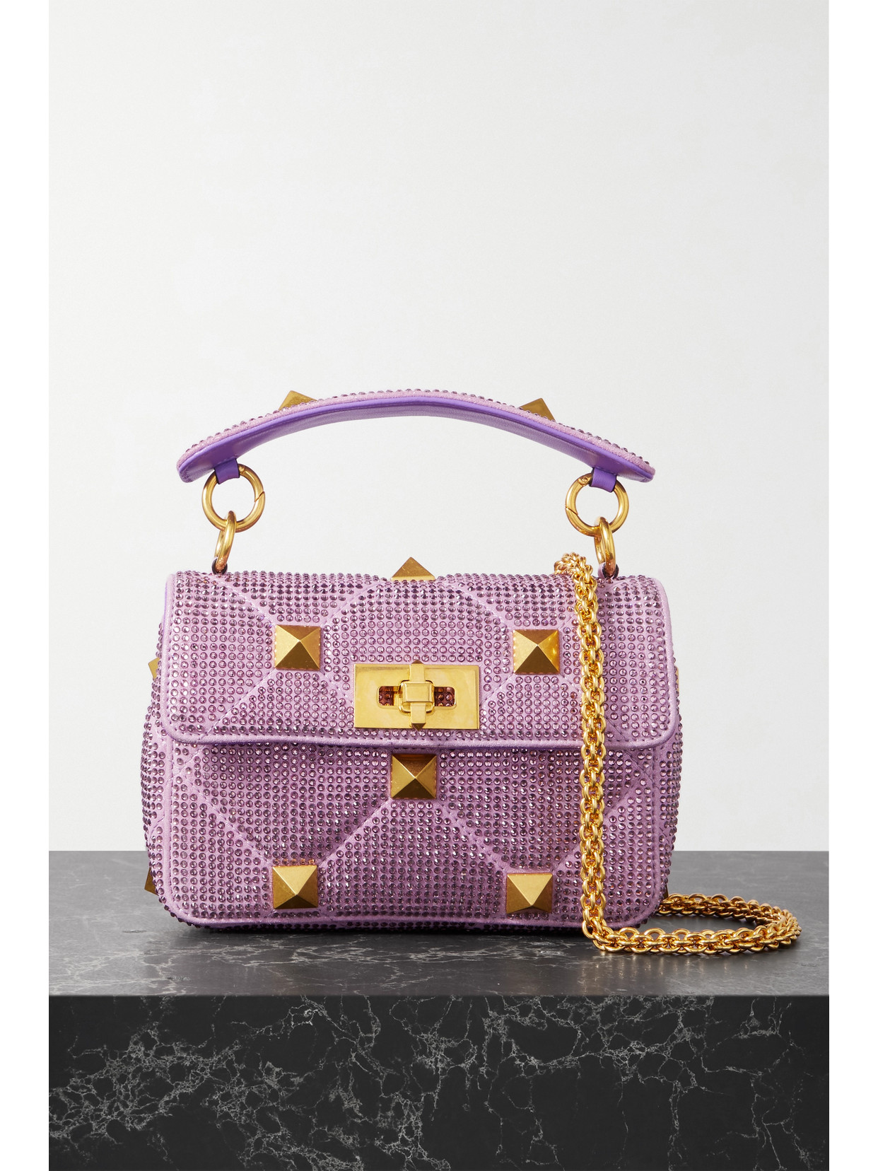 Valentino Garavani - Valentino Garavani Roman Stud Crystal-embellished Suede Shoulder Bag - Purple