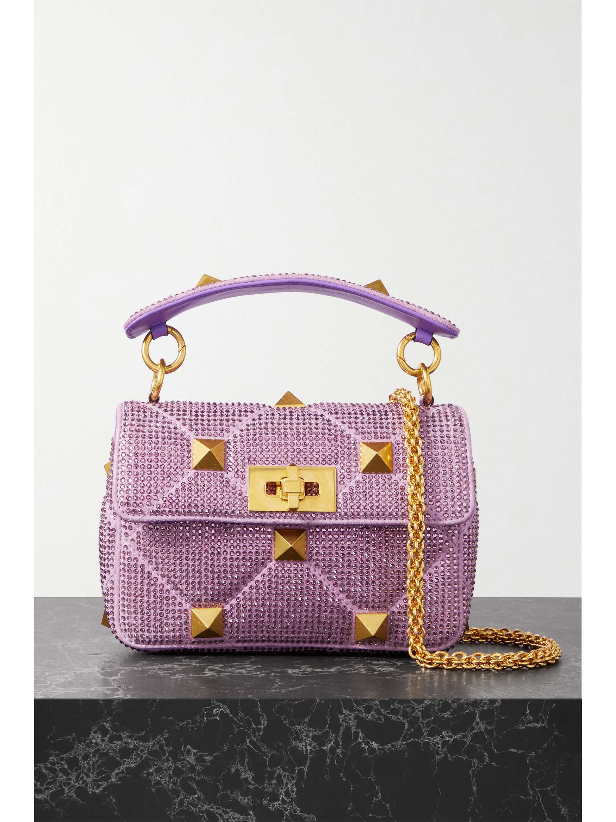 Shop Valentino Garavani Crystal-Embellished Studded Shoulder Bag