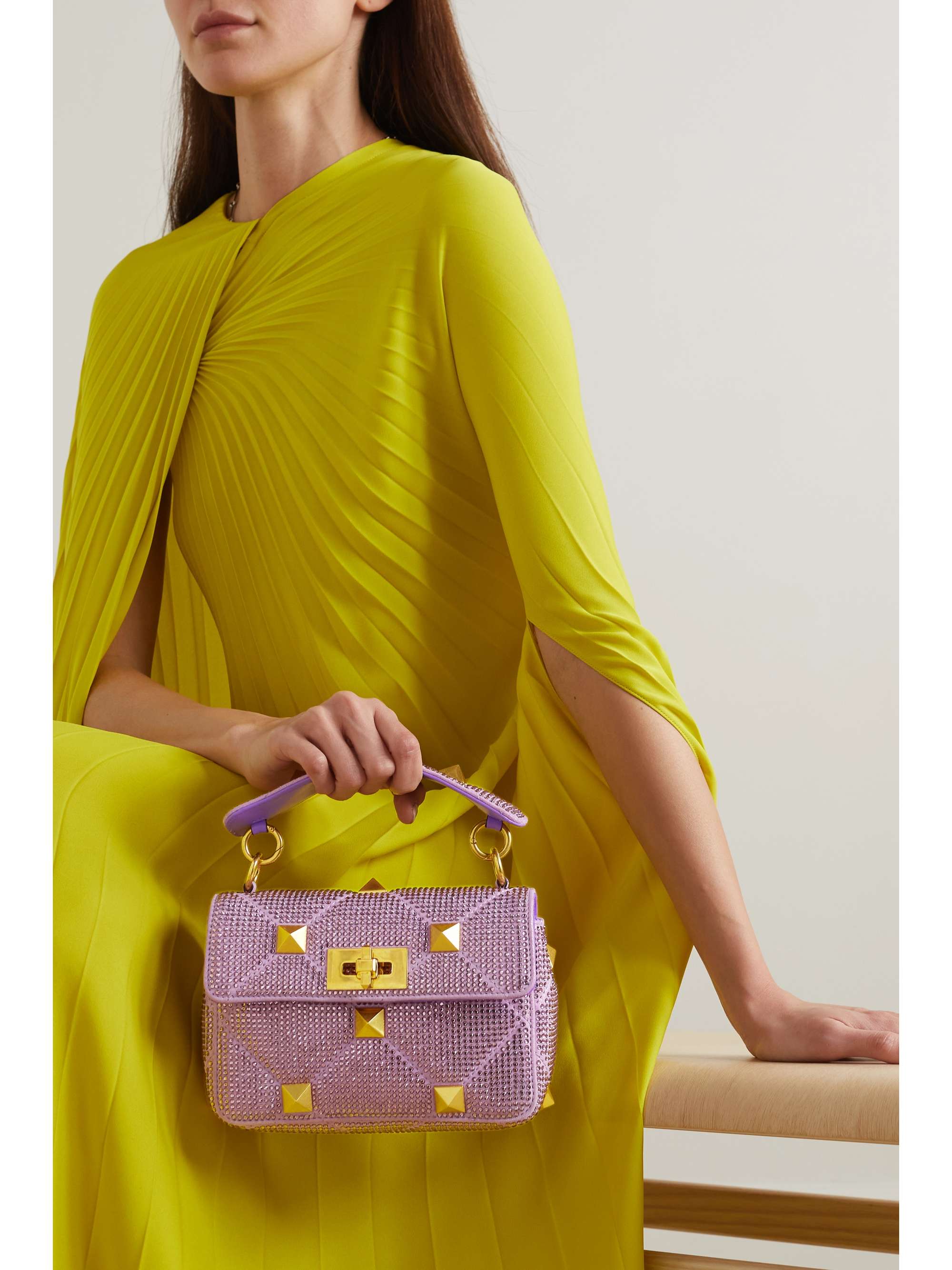 VALENTINO GARAVANI Valentino Garavani Roman Stud crystal-embellished suede shoulder bag