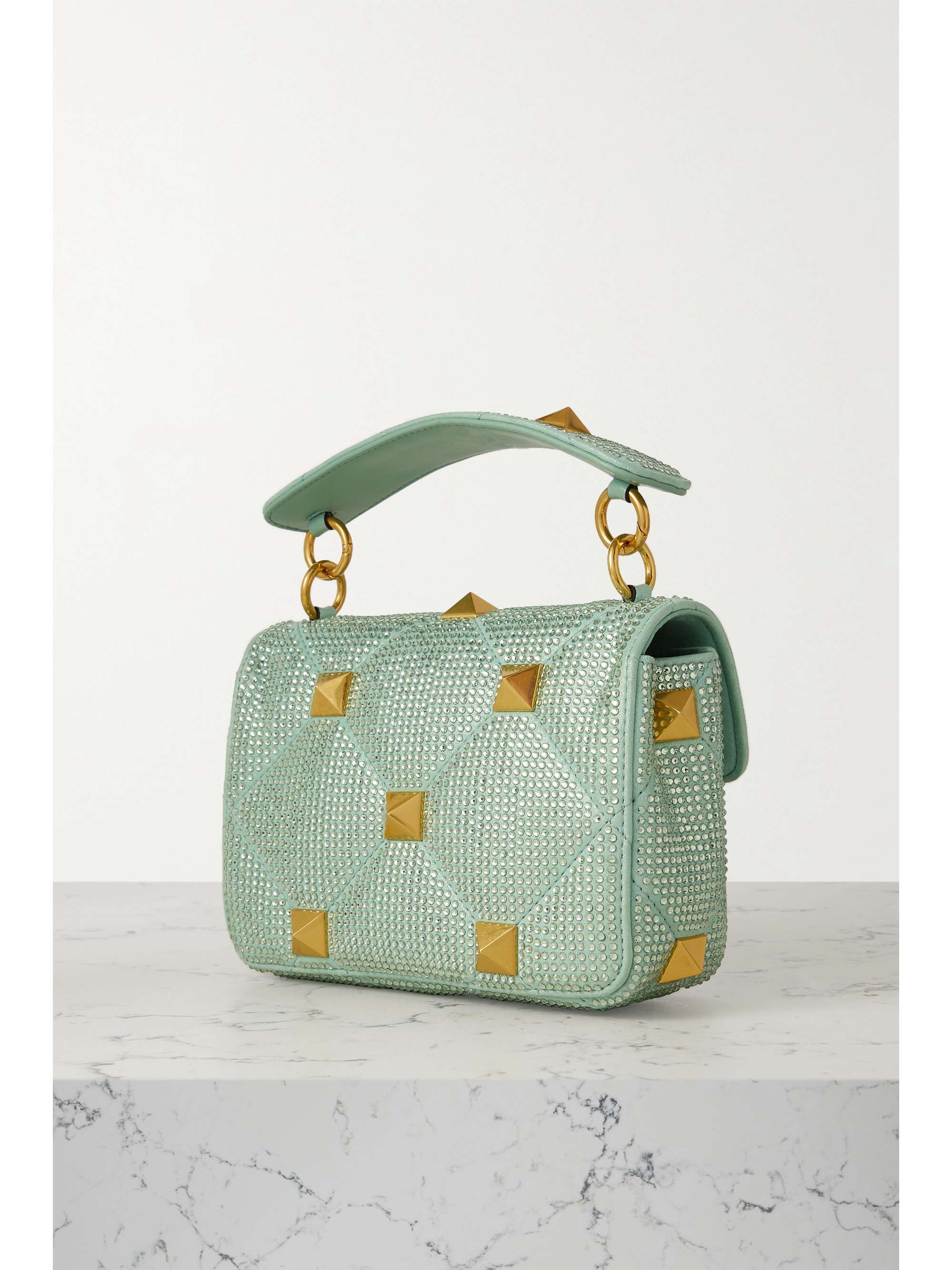VALENTINO GARAVANI Valentino Garavani Roman Stud crystal-embellished suede shoulder bag
