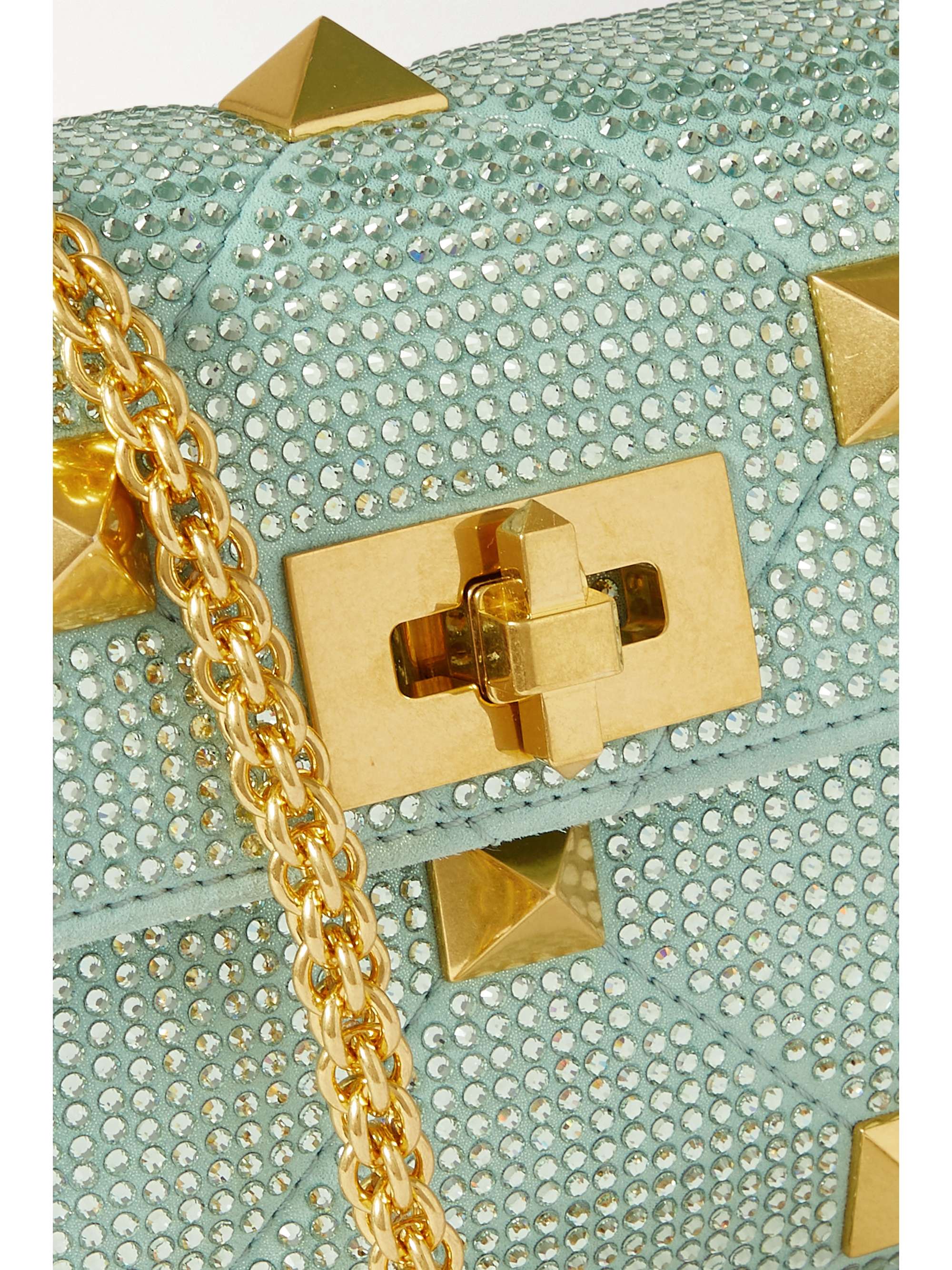VALENTINO GARAVANI Valentino Garavani Roman Stud crystal-embellished suede shoulder bag