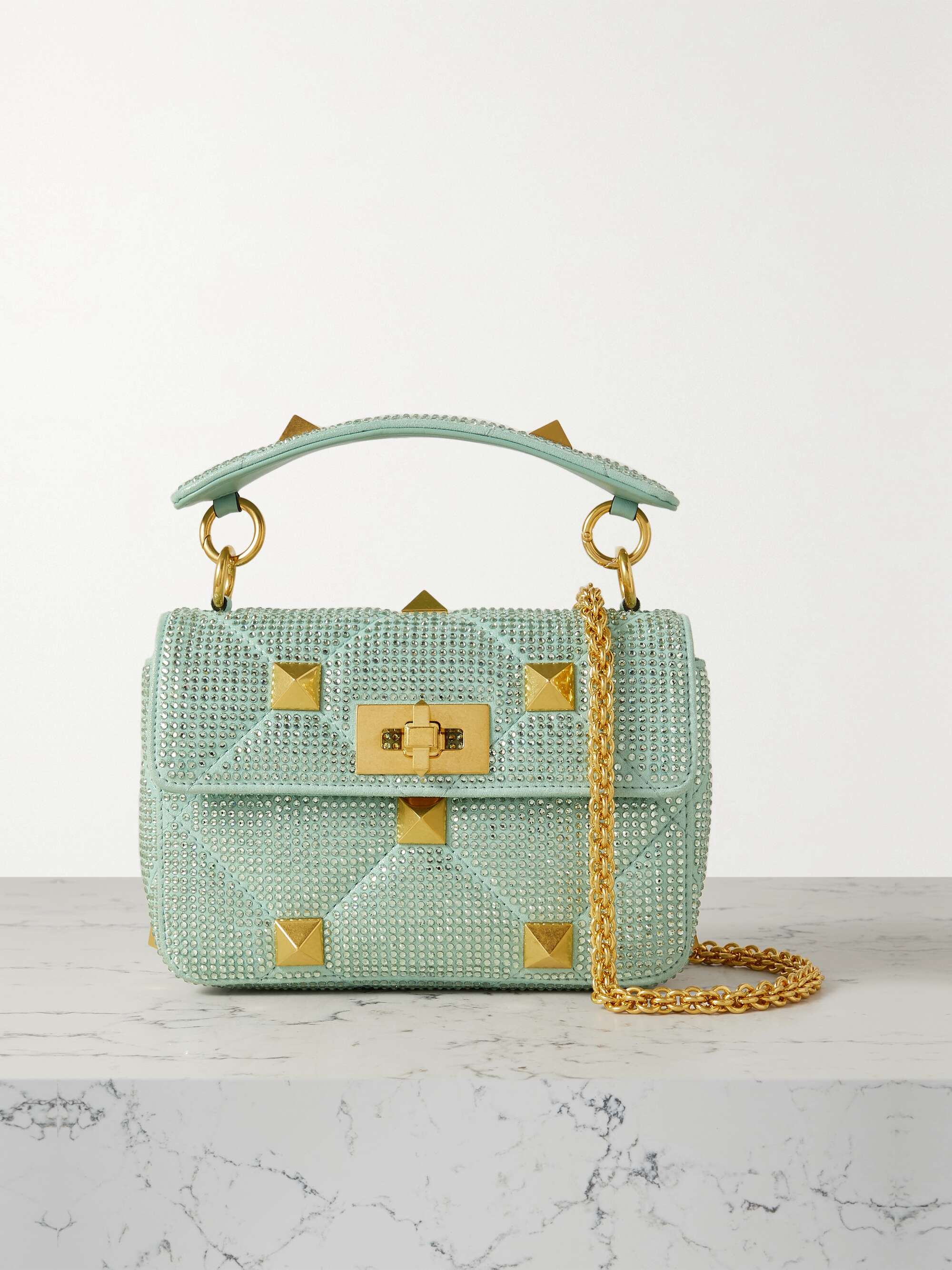 VALENTINO GARAVANI Valentino Garavani Roman Stud crystal-embellished suede shoulder  bag