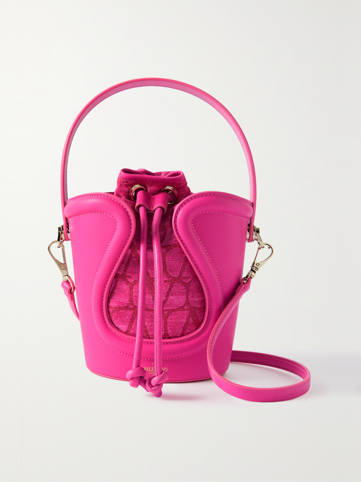 Valentino Garavani Sculpture Leather And Jacquard Bucket Bag