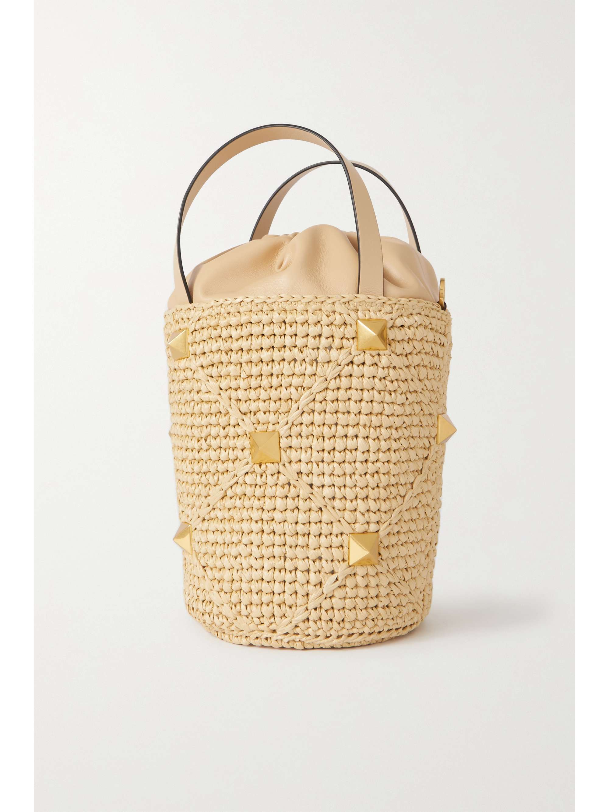 VALENTINO GARAVANI Valentino Garavani Roman Stud raffia and leather bucket bag