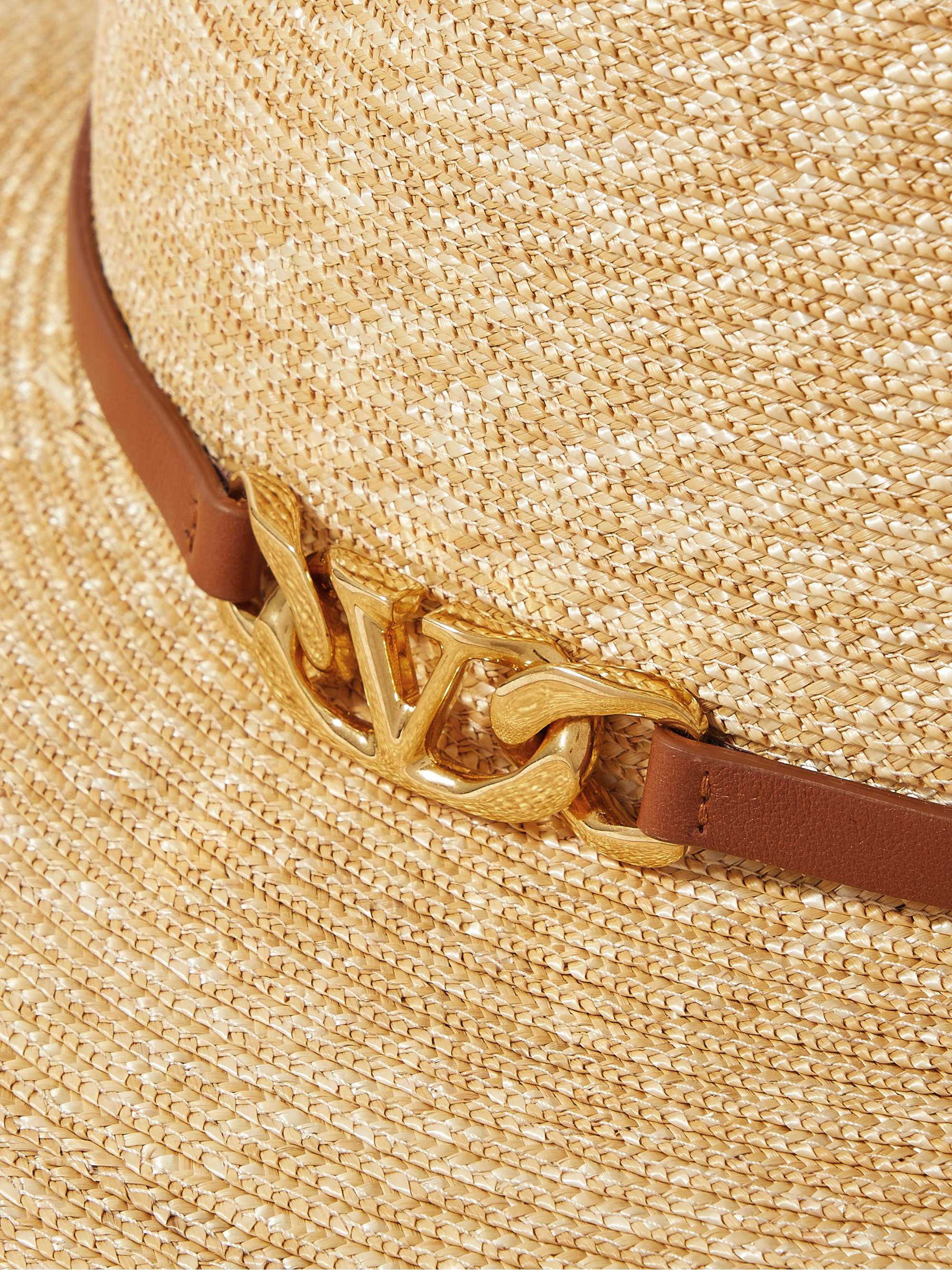 VALENTINO GARAVANI Valentino Garavani VLOGO leather-trimmed straw sunhat