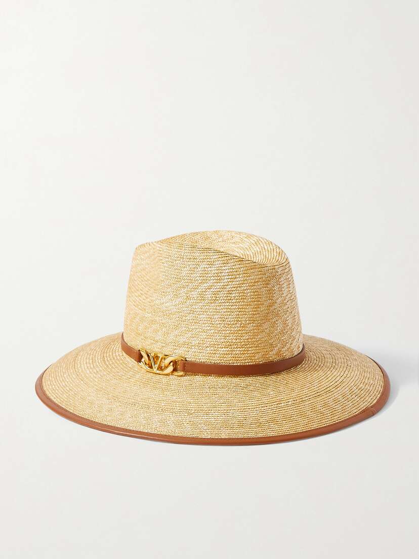 Valentino Garavani Vlogo eather-trimmed Straw Sunhat