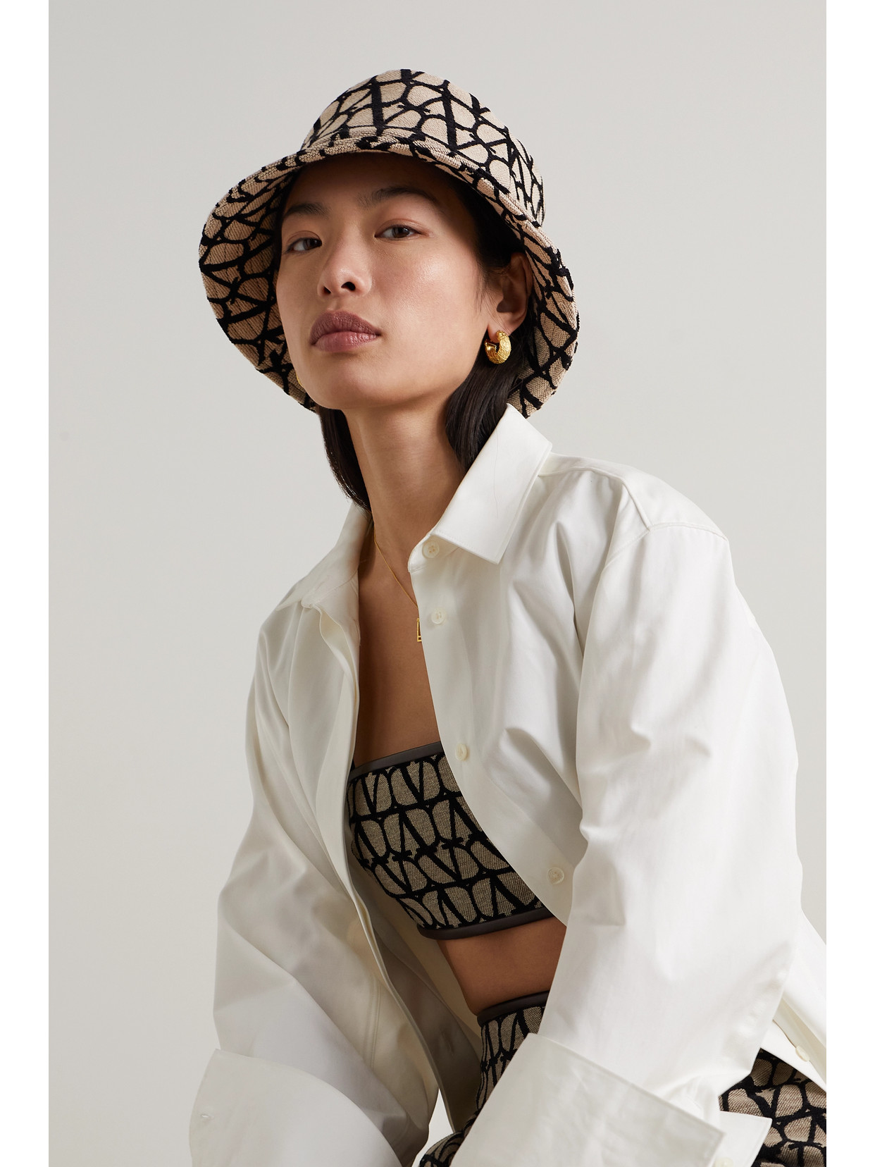 Shop Valentino Garavani Canvas-jacquard Bucket Hat In Black