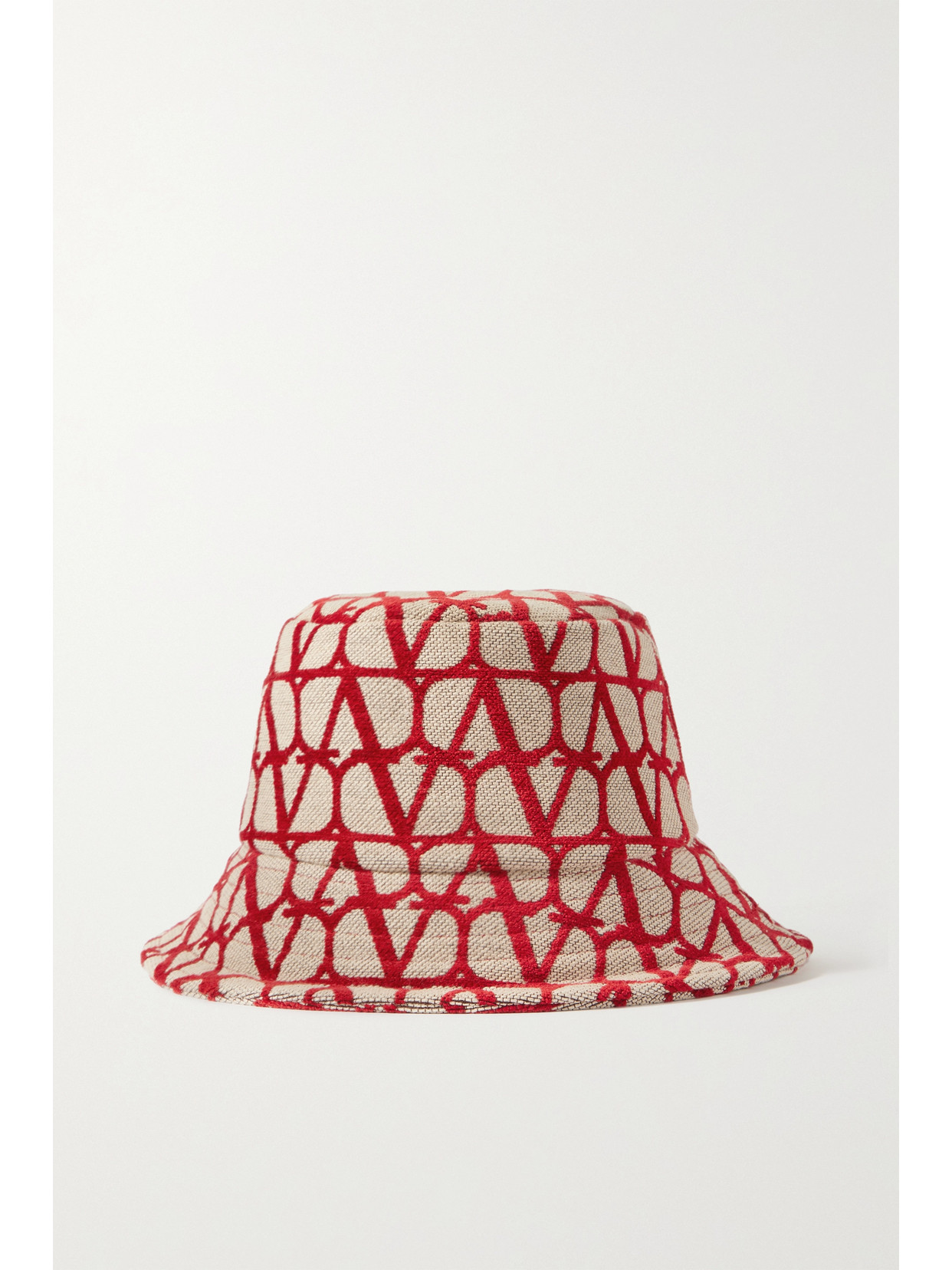 Valentino Garavani Canvas-jacquard Bucket Hat In ベージュ/レッド
