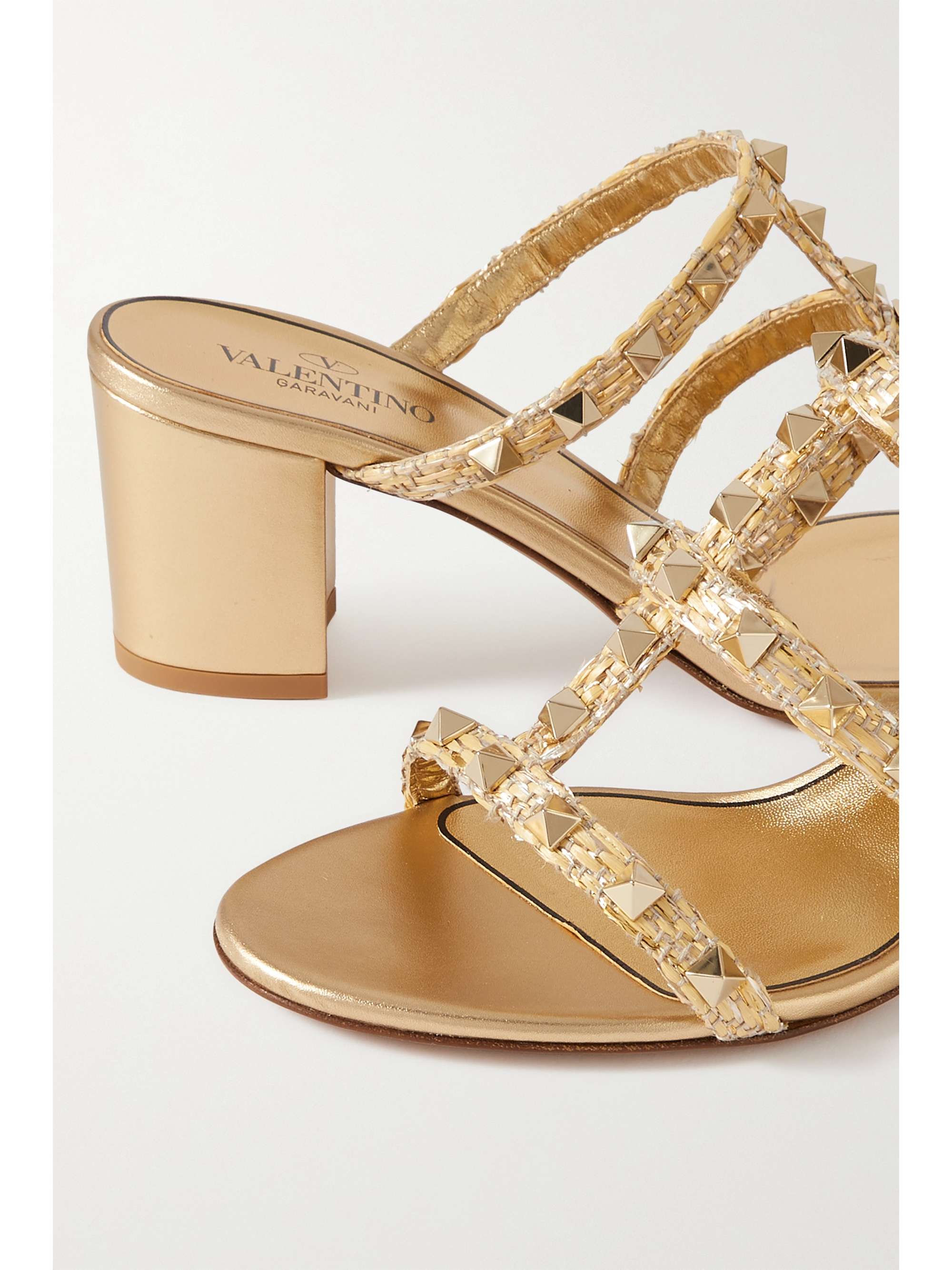 VALENTINO GARAVANI Valentino Garavani Rockstud 60 metallic raffia and leather sandals