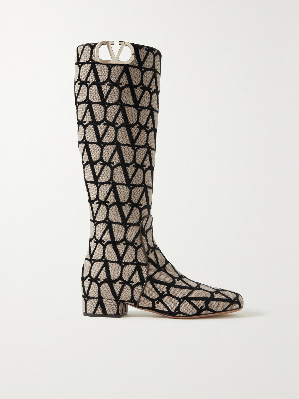 Valentino Garavani Toile Iconographe Leather Boots In Beige
