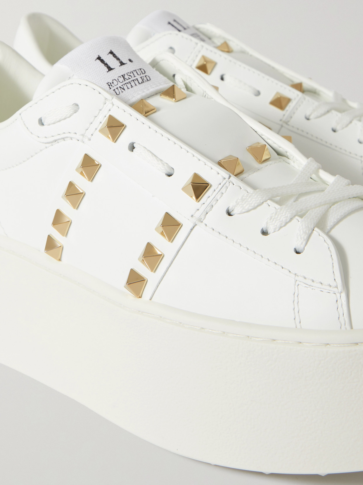 Shop Valentino Garavani Rockstud Untitled Leather Platform Sneakers In White