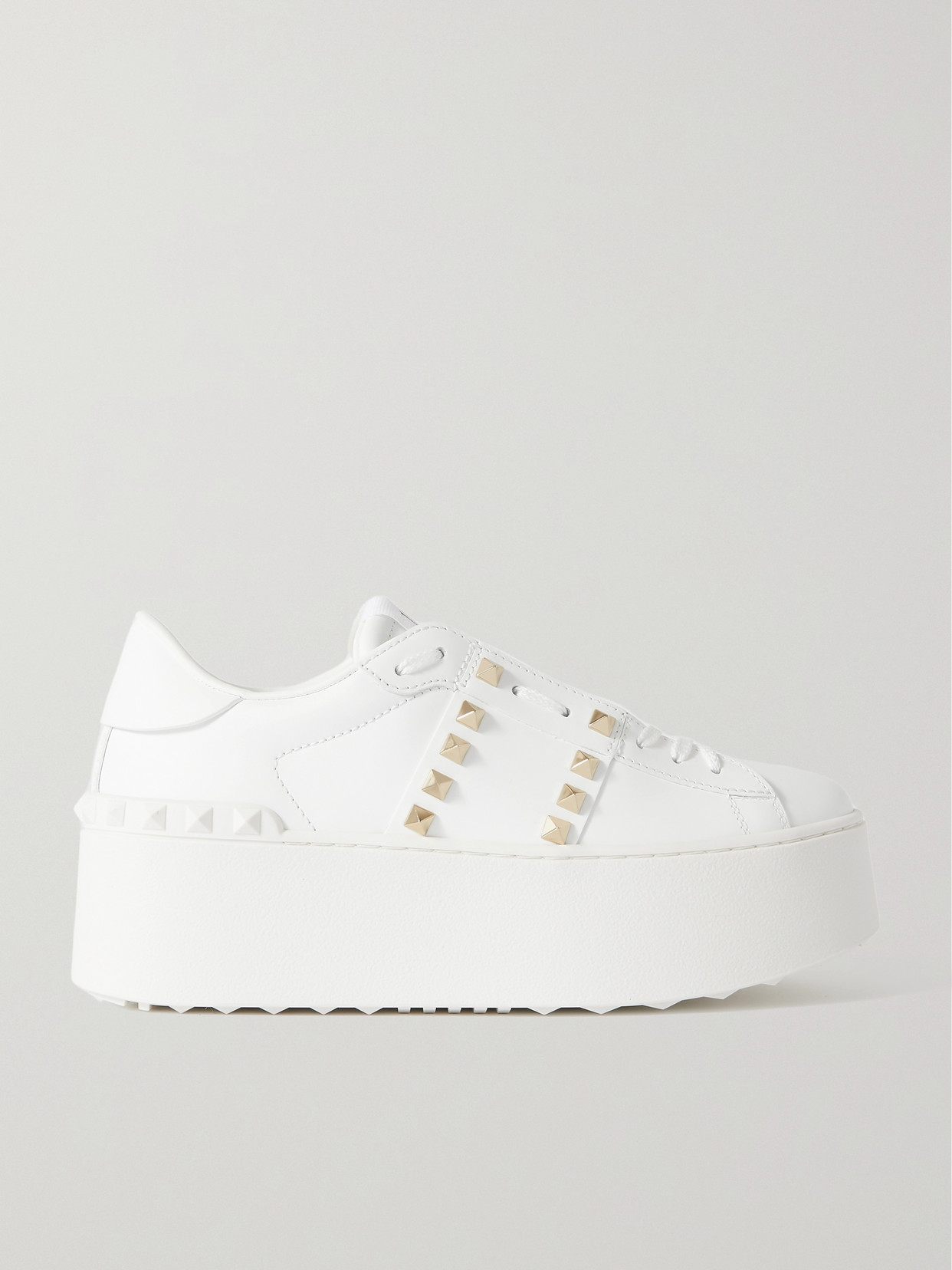 Shop Valentino Garavani Rockstud Untitled Leather Platform Sneakers In White