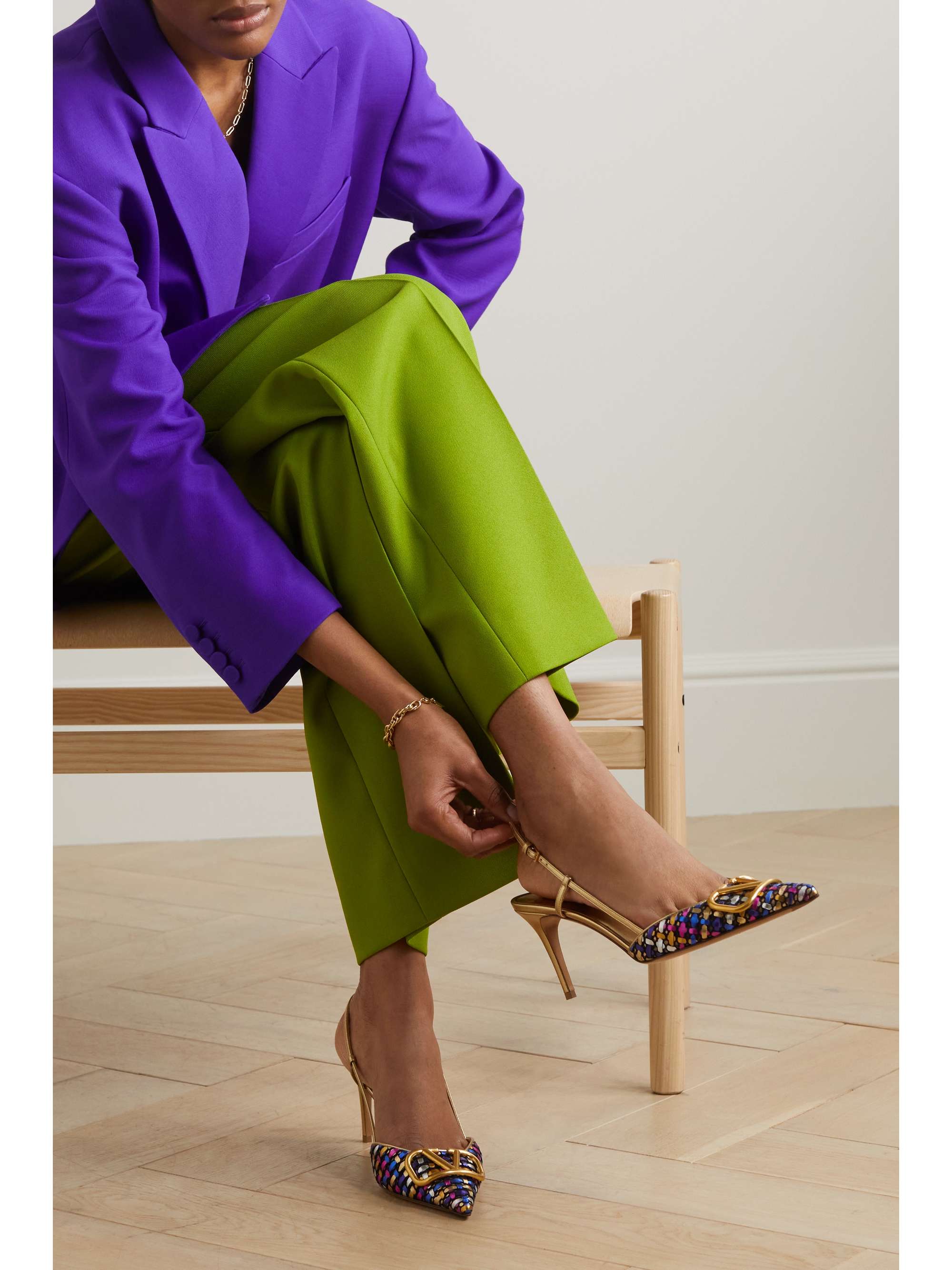 VALENTINO GARAVANI Valentino Garavani embellished woven metallic leather slingback  pumps | NET-A-PORTER