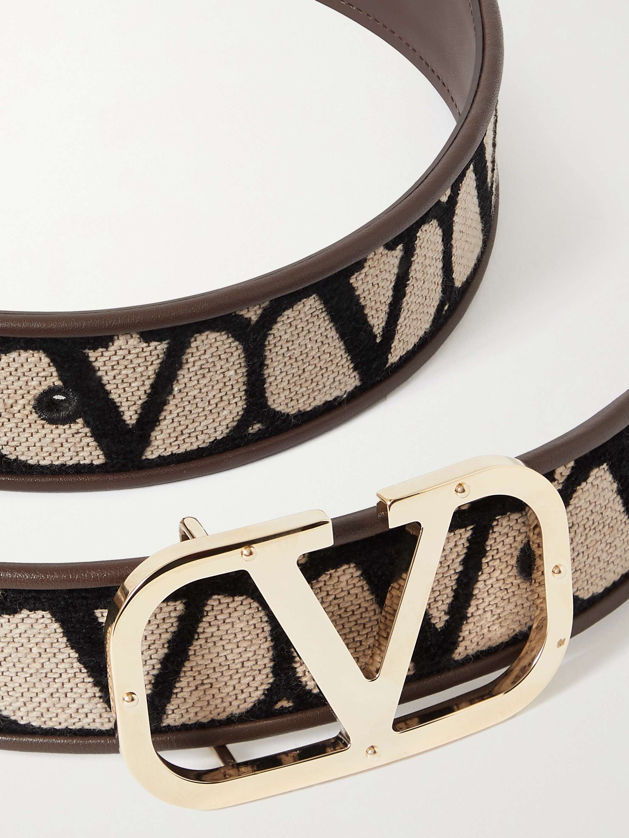 VALENTINO GARAVANI Valentino Garavani Iconographe leather-trimmed flocked  canvas belt