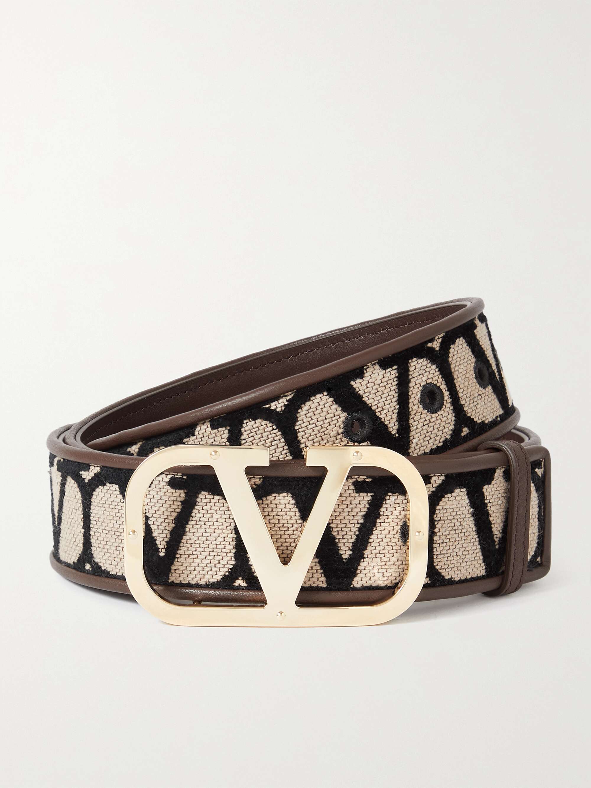 VALENTINO GARAVANI Valentino Garavani Iconographe leather-trimmed flocked  canvas belt