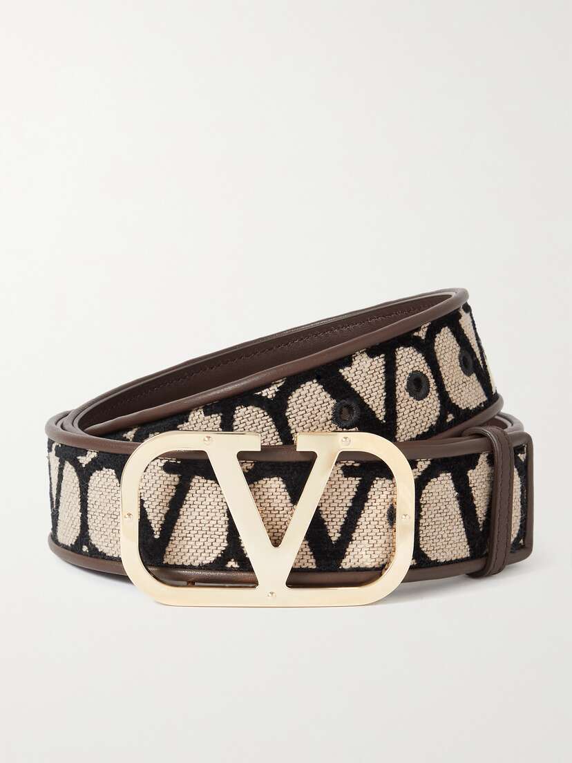 Valentino Garavani Iconographe Leather-trimmed Flocked Canvas Belt