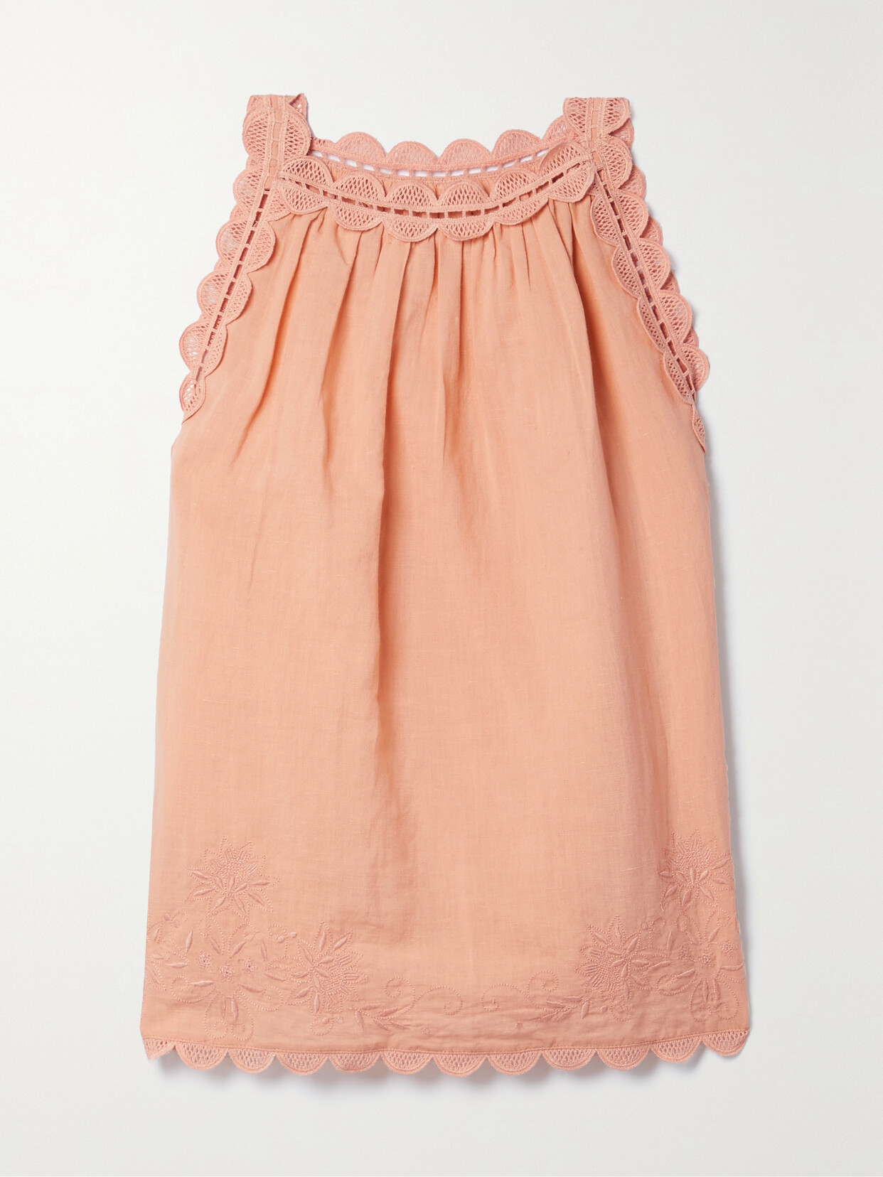 Ulla Johnson - June Guipure Lace-trimmed Embroidered Linen And Cotton-blend Voile Tank - Pink