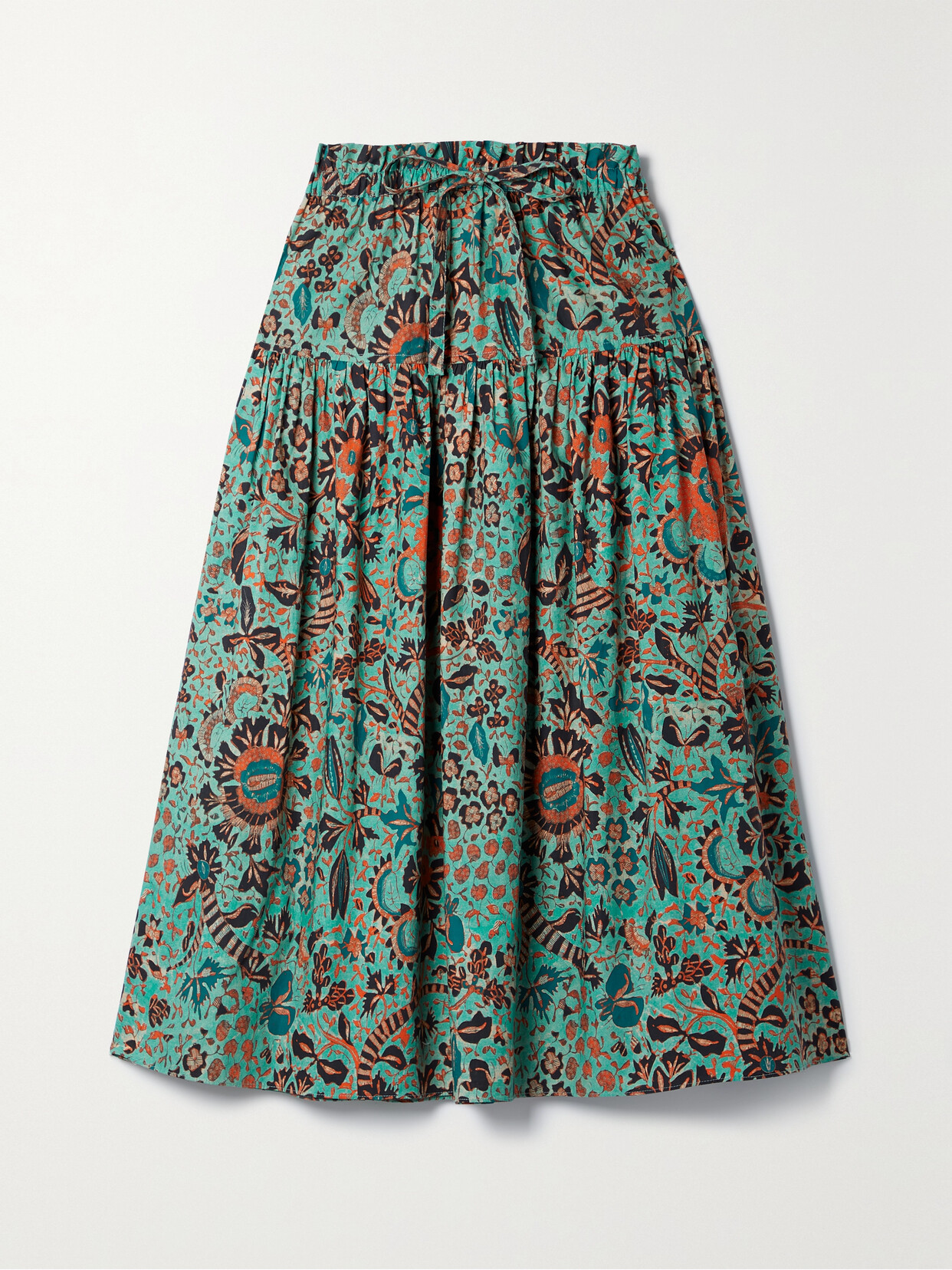 Ulla Johnson - Fernanda Floral-print Cotton-poplin Midi Skirt - Green