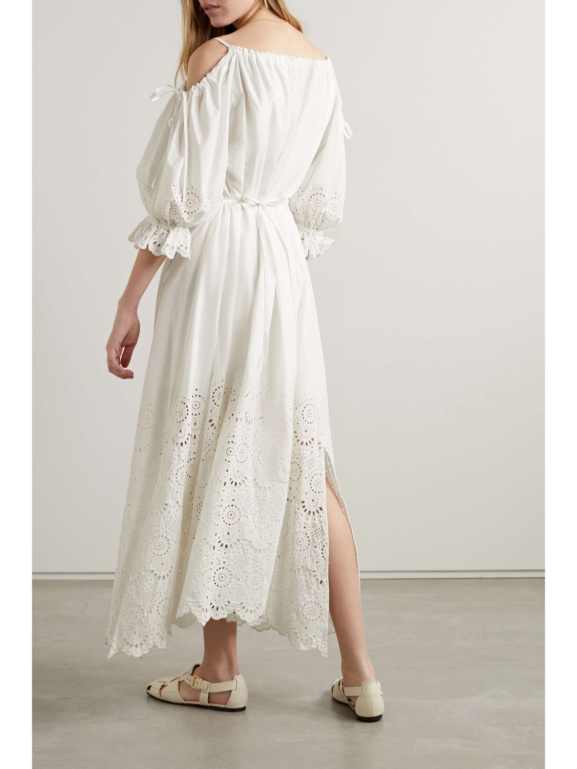 ULLA JOHNSON Narcisa cold-shoulder broderie anglaise cotton midi dress
