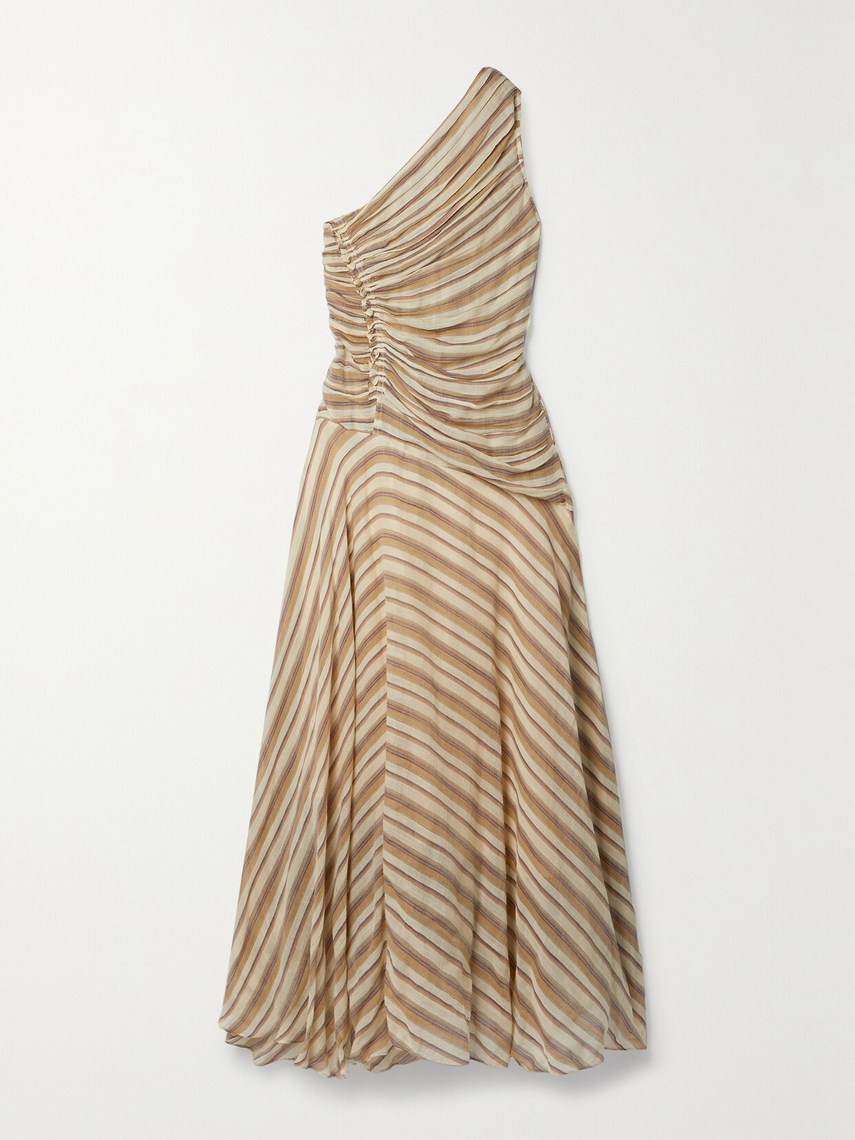 Ulla Johnson - Fiori One-shoulder Asymmetric Striped Cotton-voile Dress - Neutrals