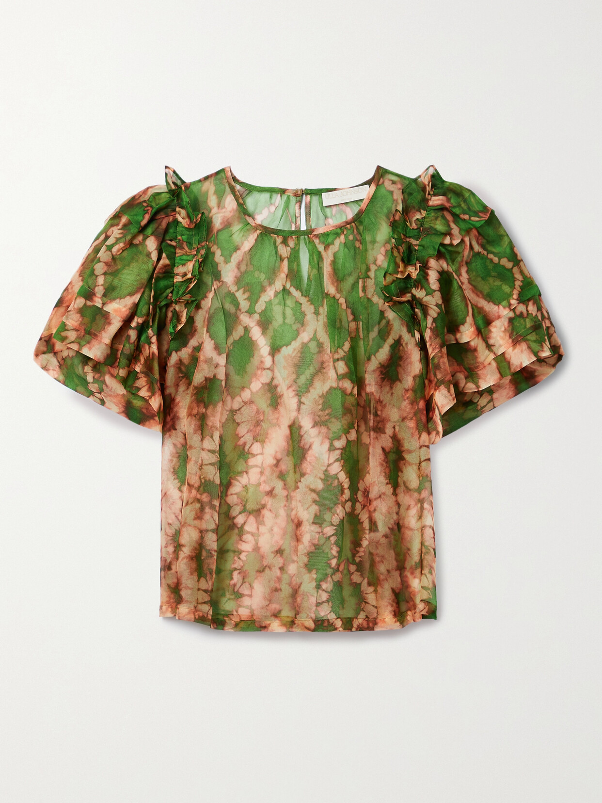 Ulla Johnson - Annemarie Cropped Ruffled Printed Silk-organza Top - Green