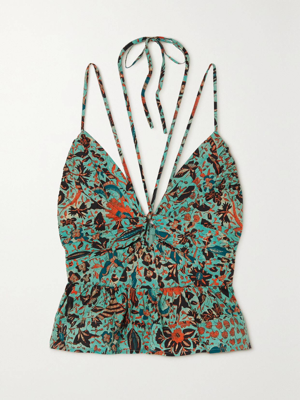 Ulla Johnson Essie Cutout Pintucked Floral-print Cotton-poplin Camisole - Green