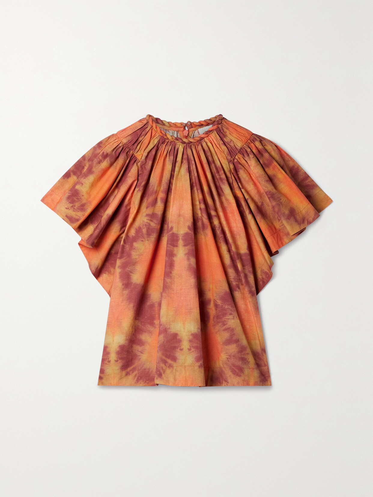 Ulla Johnson - Kaya Gathered Tie-dyed Cotton Blouse - Orange