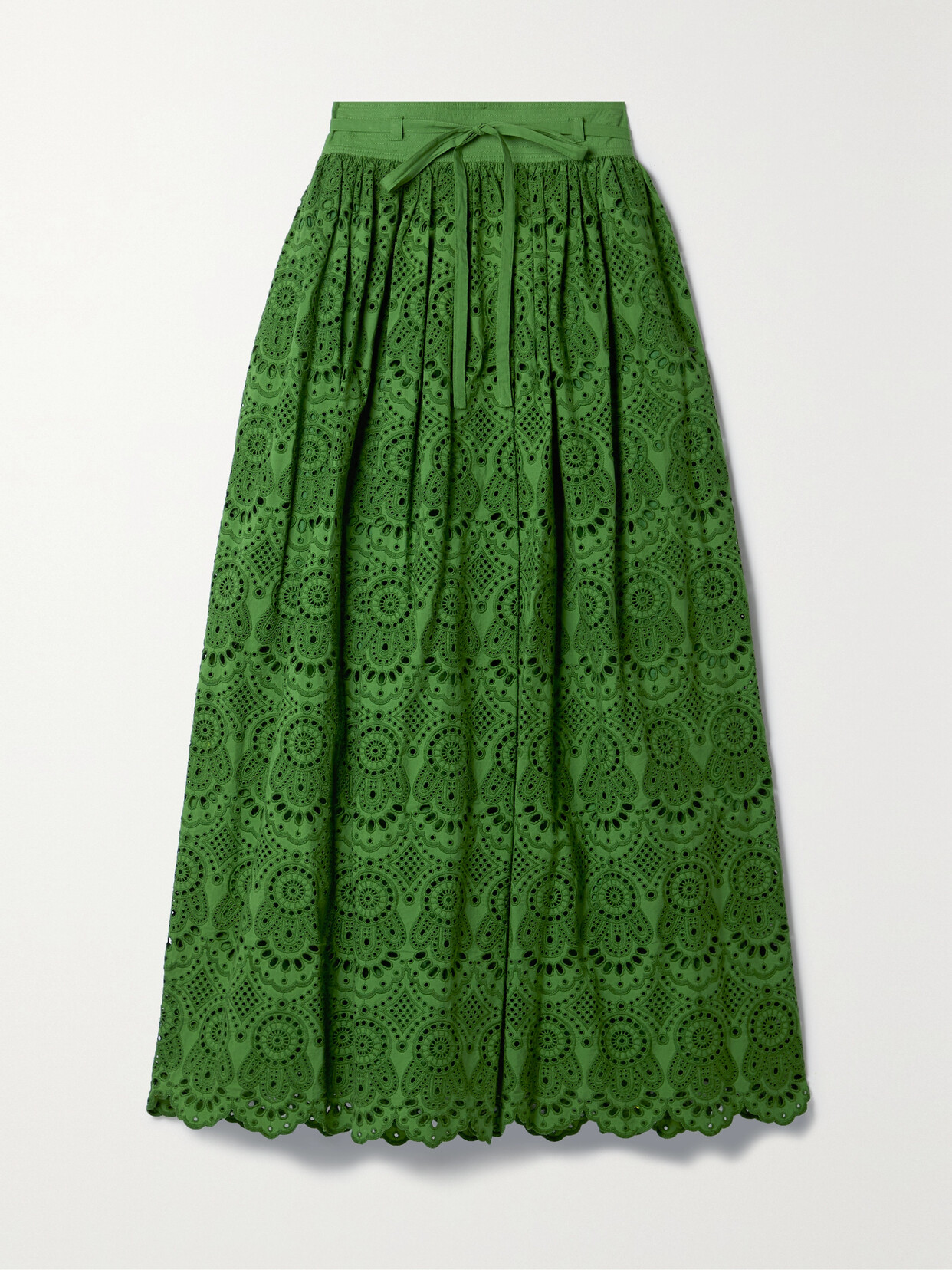 Shop Ulla Johnson Clarabella Broderie Anglaise Cotton Midi Skirt In Green