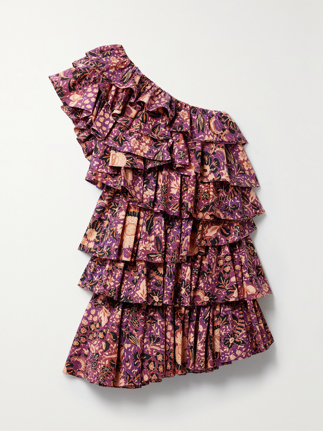 Ulla Johnson - Naomi One-shoulder Ruffled Floral-print Cotton-poplin Mini Dress - Purple