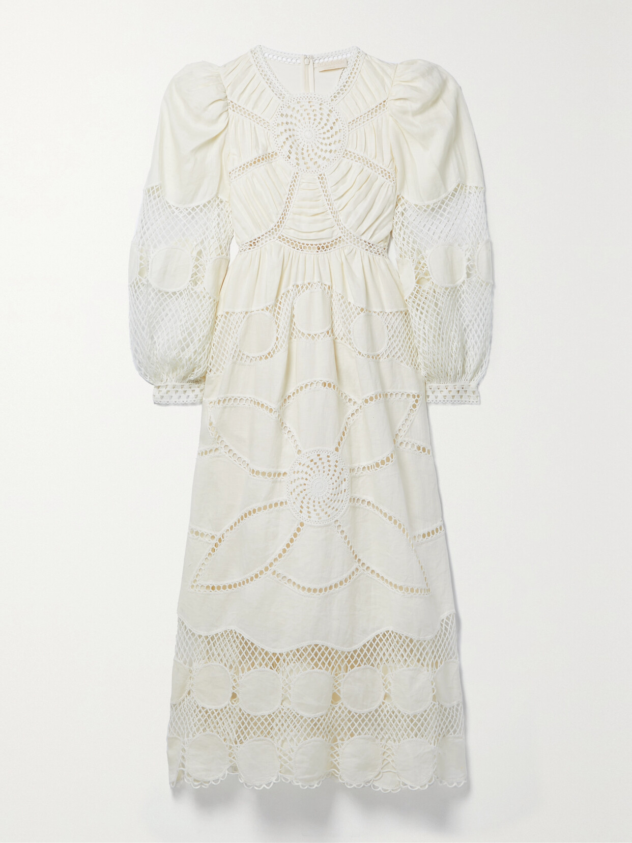 Ulla Johnson - Estrella Gathered Linen-voile And Crocheted Cotton Midi Dress - Off-white