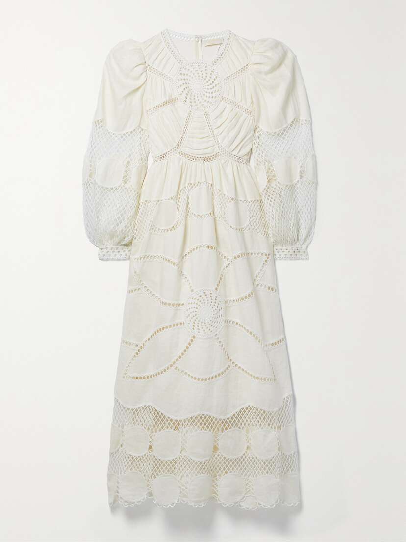 Ulla Johnson Estrella Gathered Linen-voile And Crocheted Cotton Midi Dress