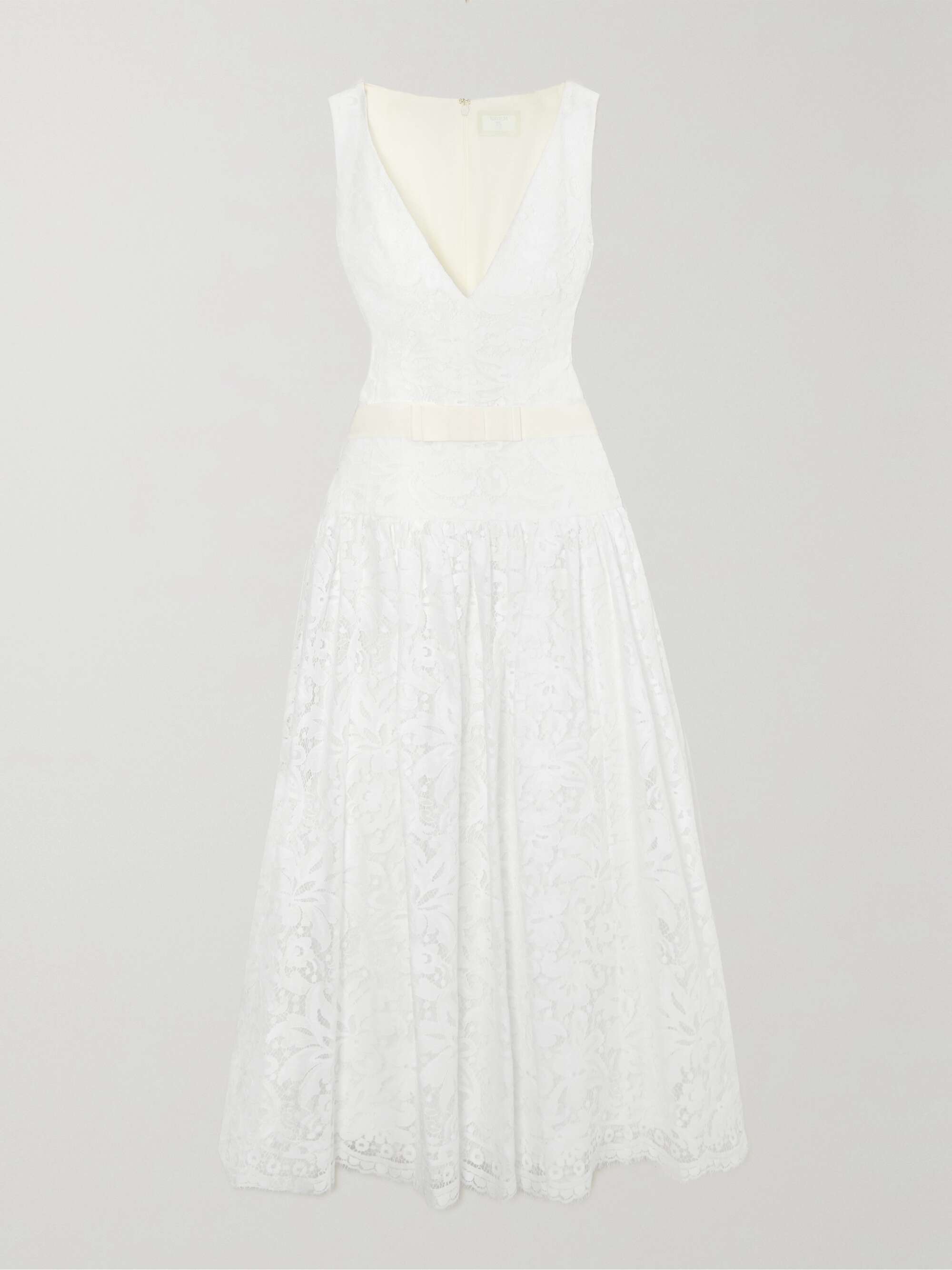 Erdem Miranda Belted Cotton blend Lace Midi Dress Women White Dresses L