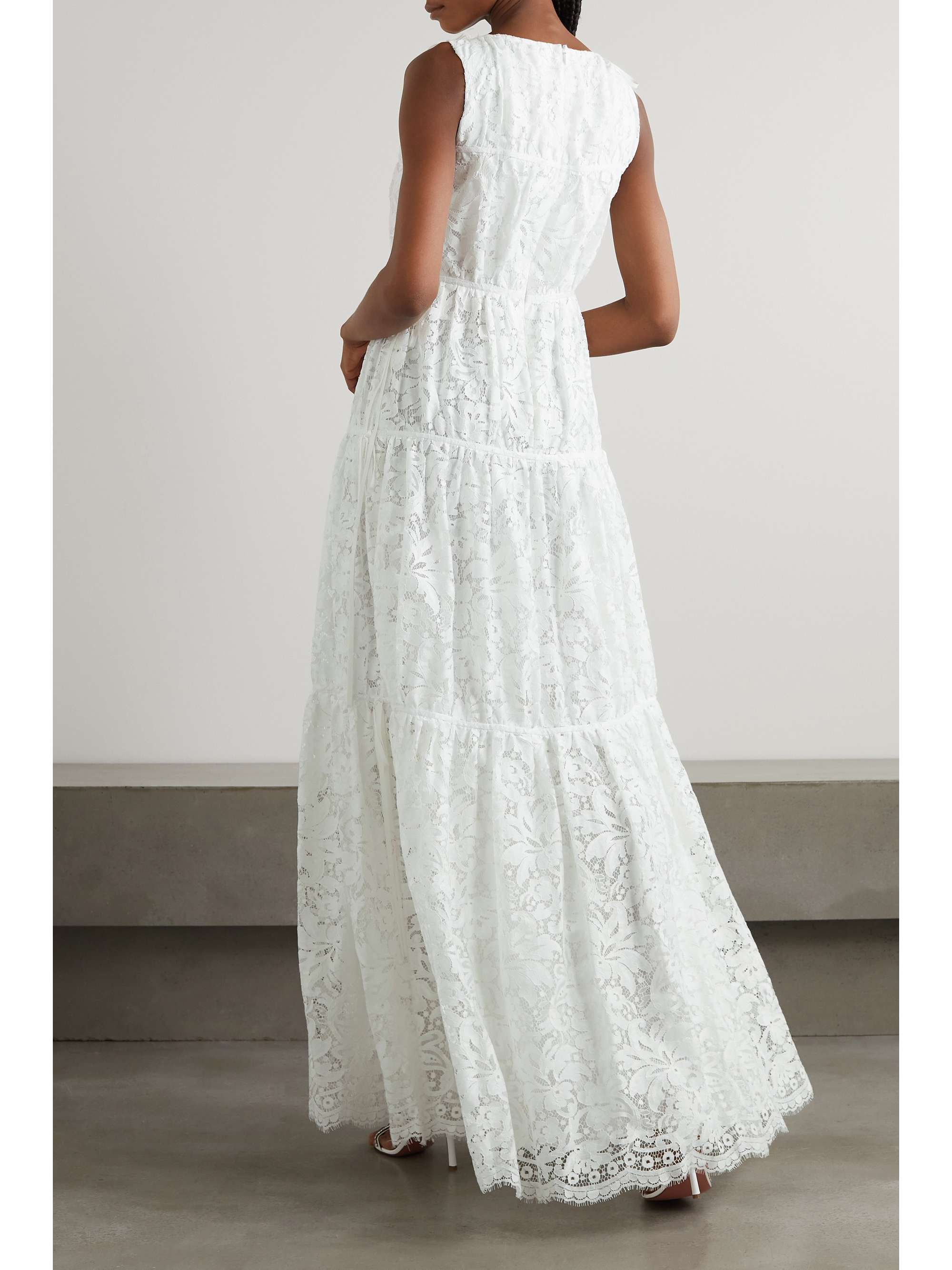 ERDEM Isla 系带细节层接式棉质混纺蕾丝礼服