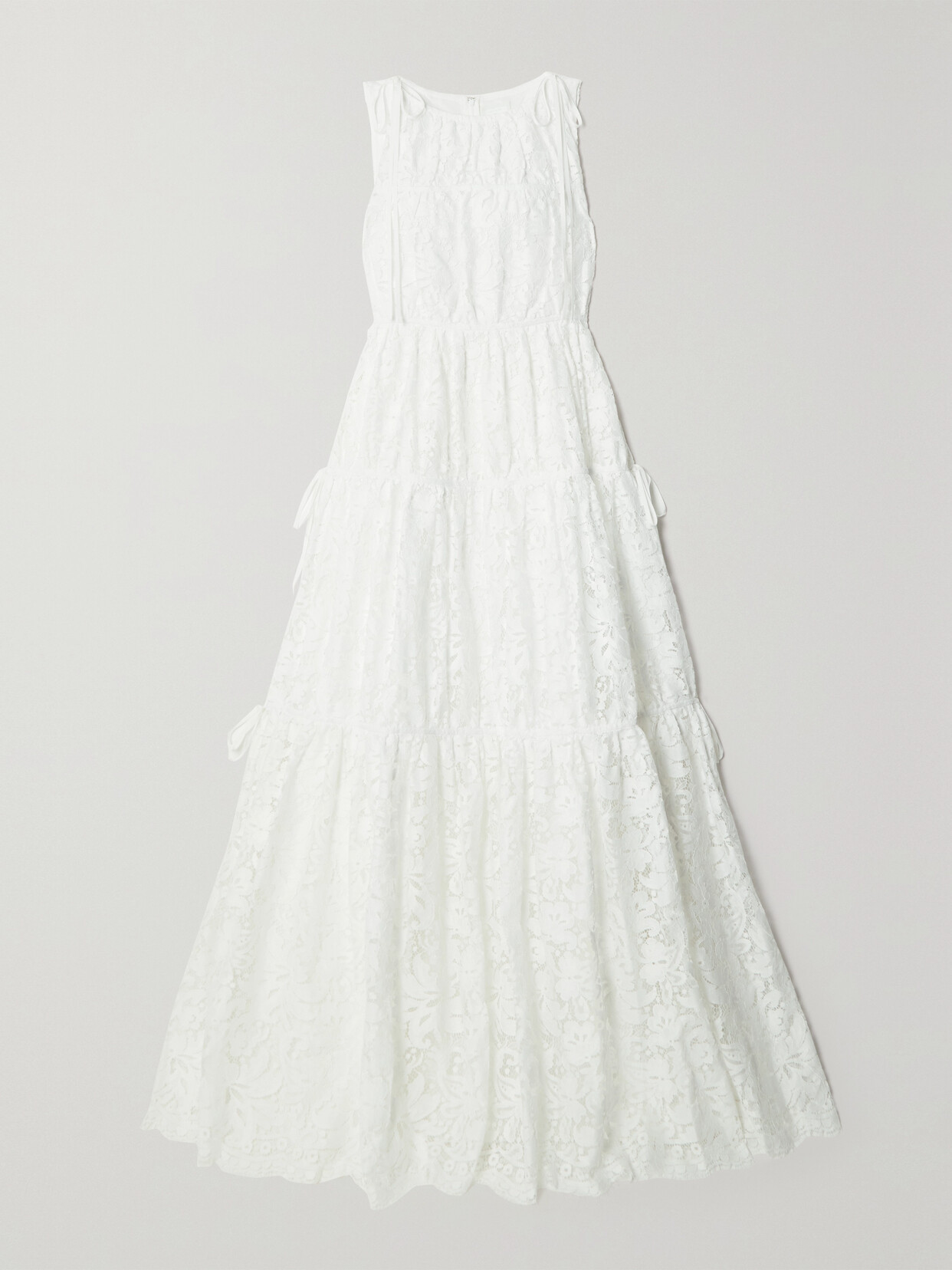 Erdem - Isla Tie-detailed Tiered Cotton-blend Lace Gown - White