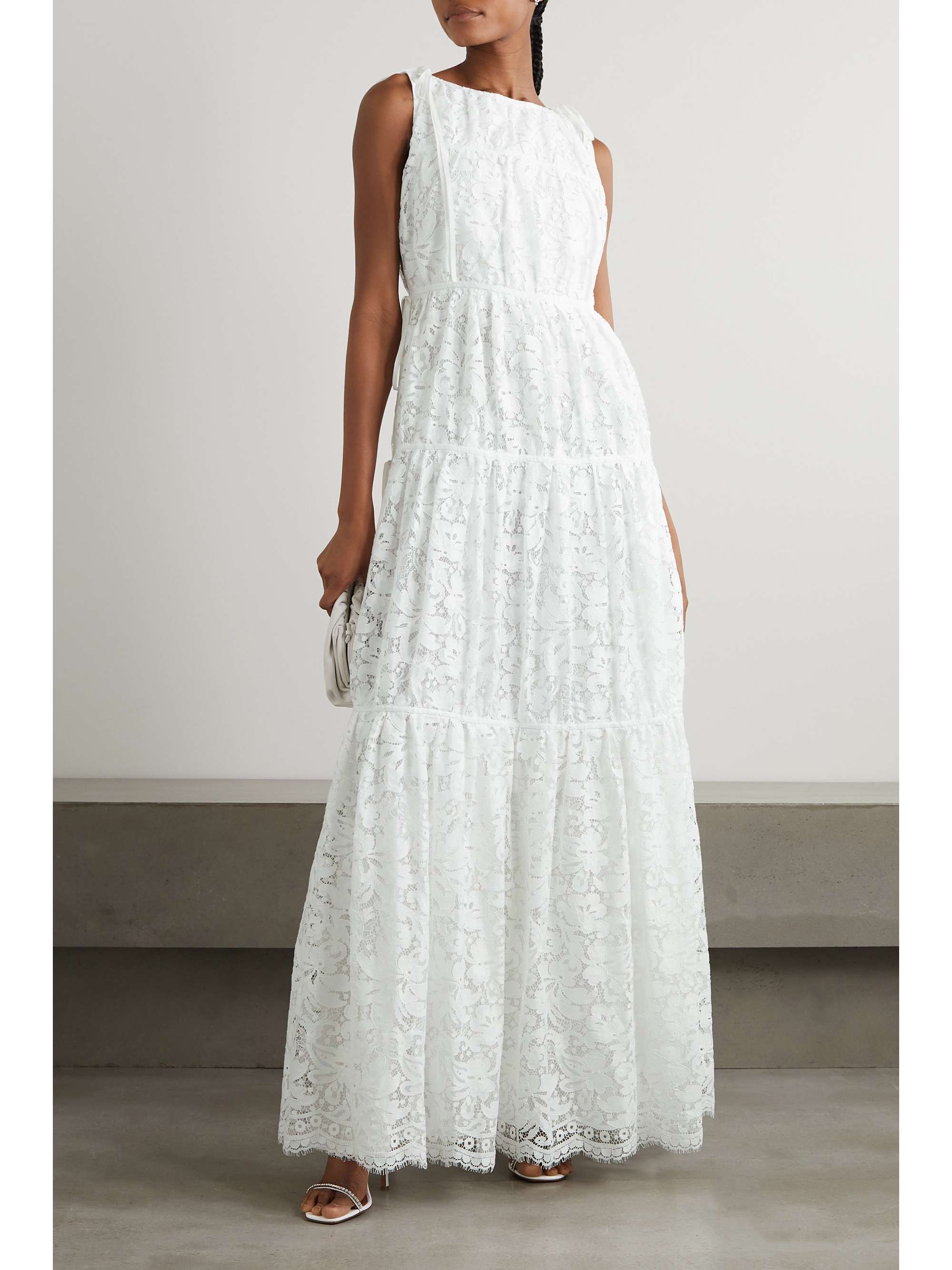 ERDEM Isla 系带细节层接式棉质混纺蕾丝礼服
