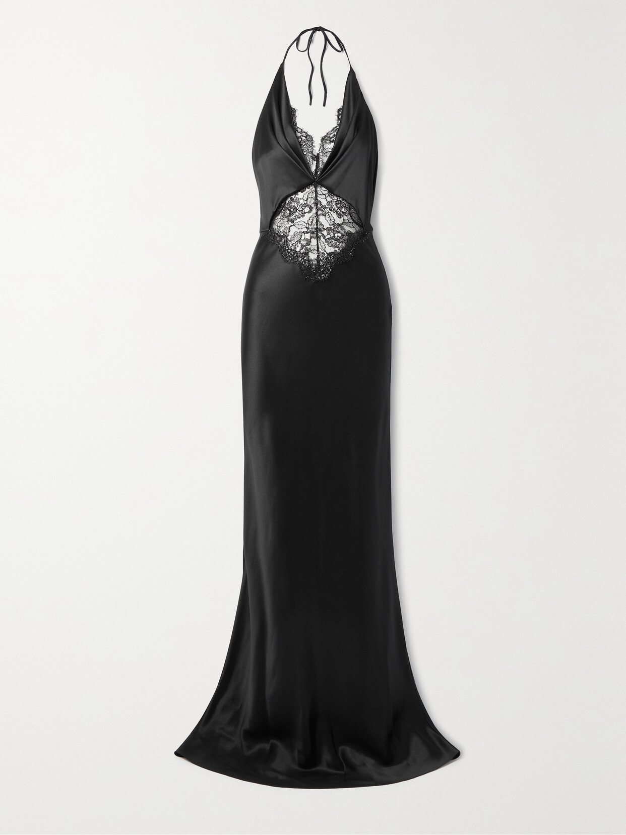 Et Ochs - Maria Metallic Lace-trimmed Silk-charmeuse Halterneck Gown - Black