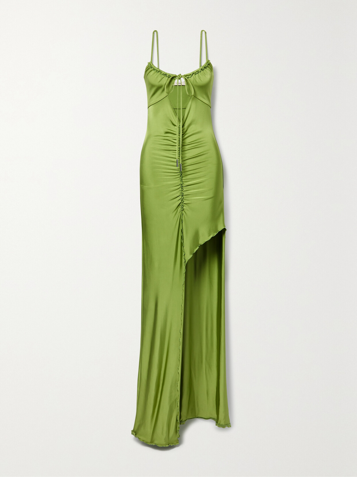 Et Ochs Brie Tie-detailed Cutout Ruched Stretch-satin Jersey Maxi Dress - Green