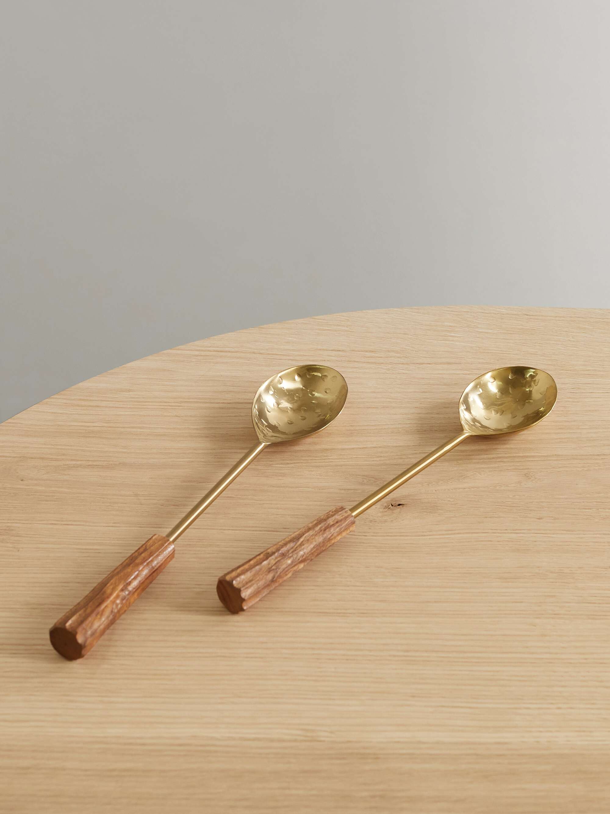 Gold Hockley set of two goldtone and Acacia serving spoons SOHO HOME