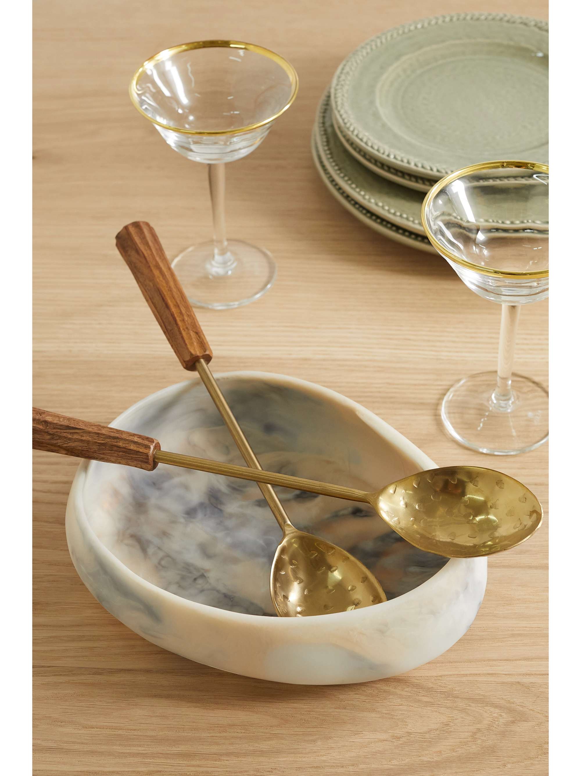 Gold Hockley set of two goldtone and Acacia serving spoons SOHO HOME