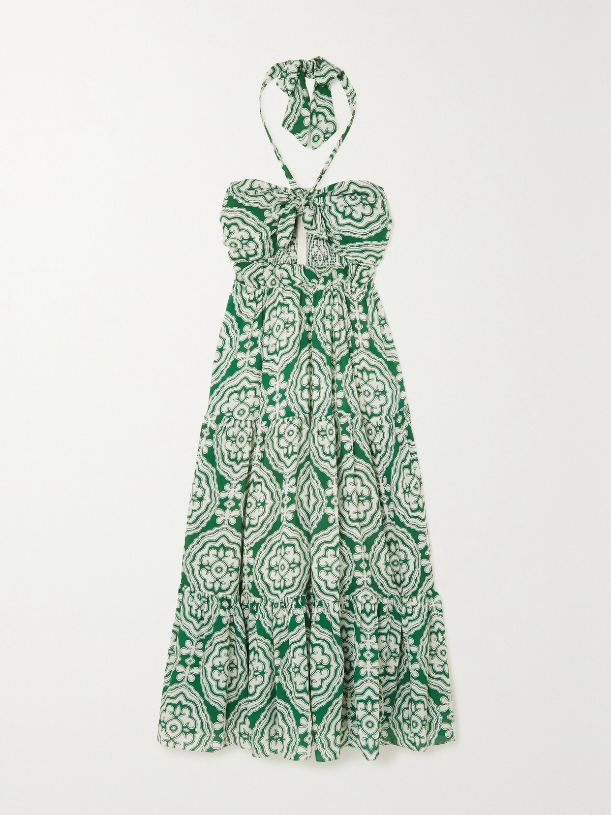 lemlem - Medallion Cutout Tiered Printed Ecovero Halterneck Midi Dress - Green