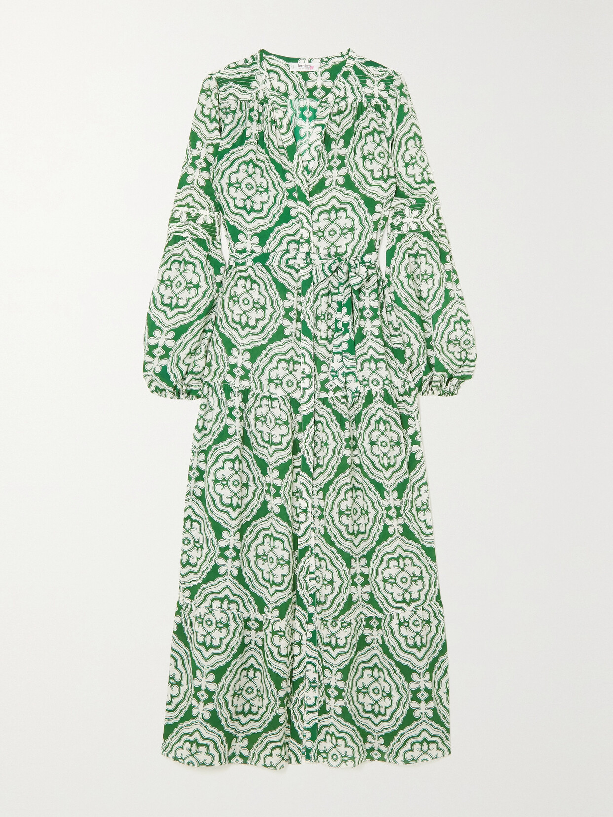 lemlem + Net Sustain Medallion Belted Tiered Printed Ecovero Midi Dress - Green