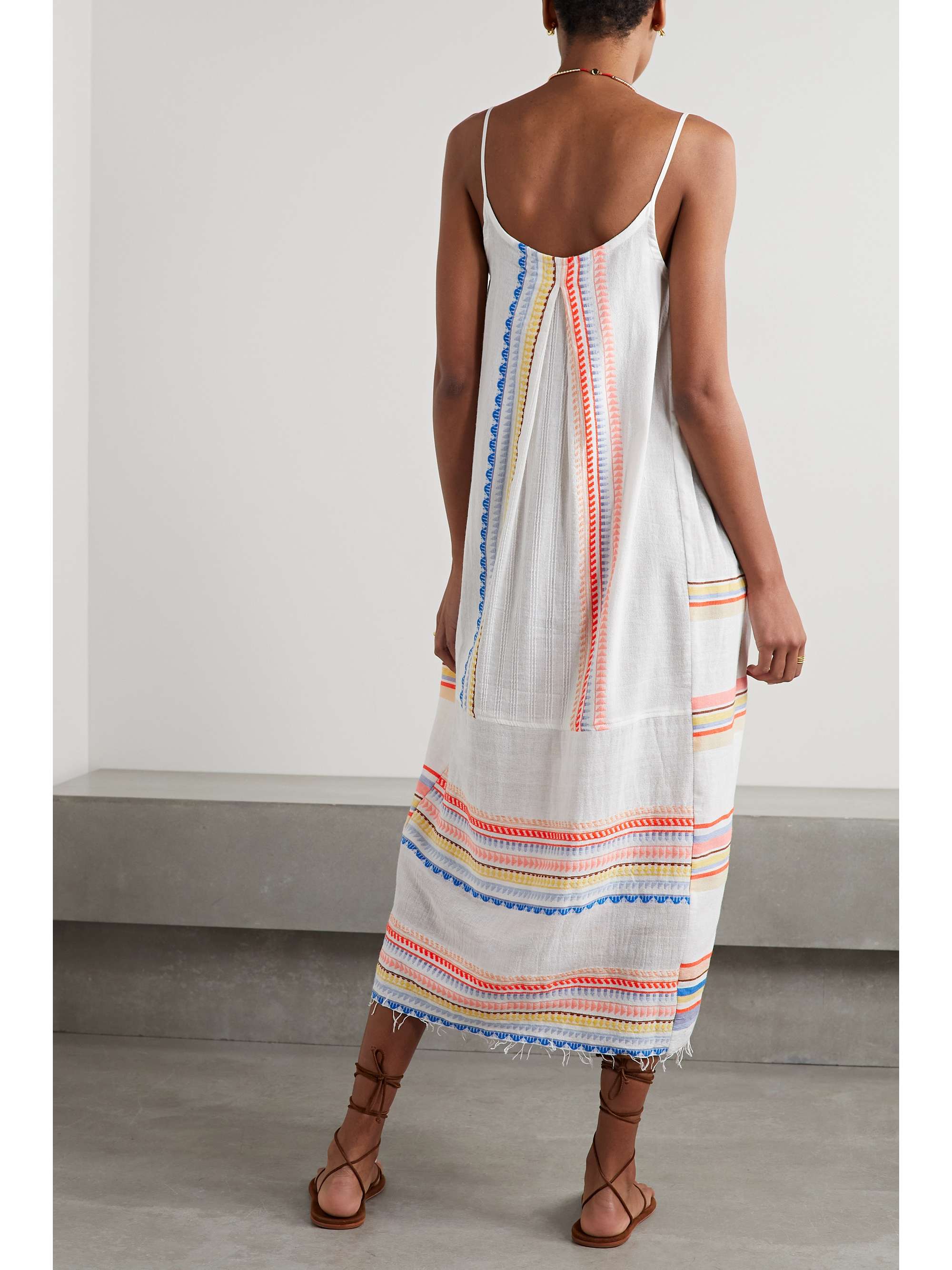 LEMLEM Bekah fringed striped cotton-blend midi dress