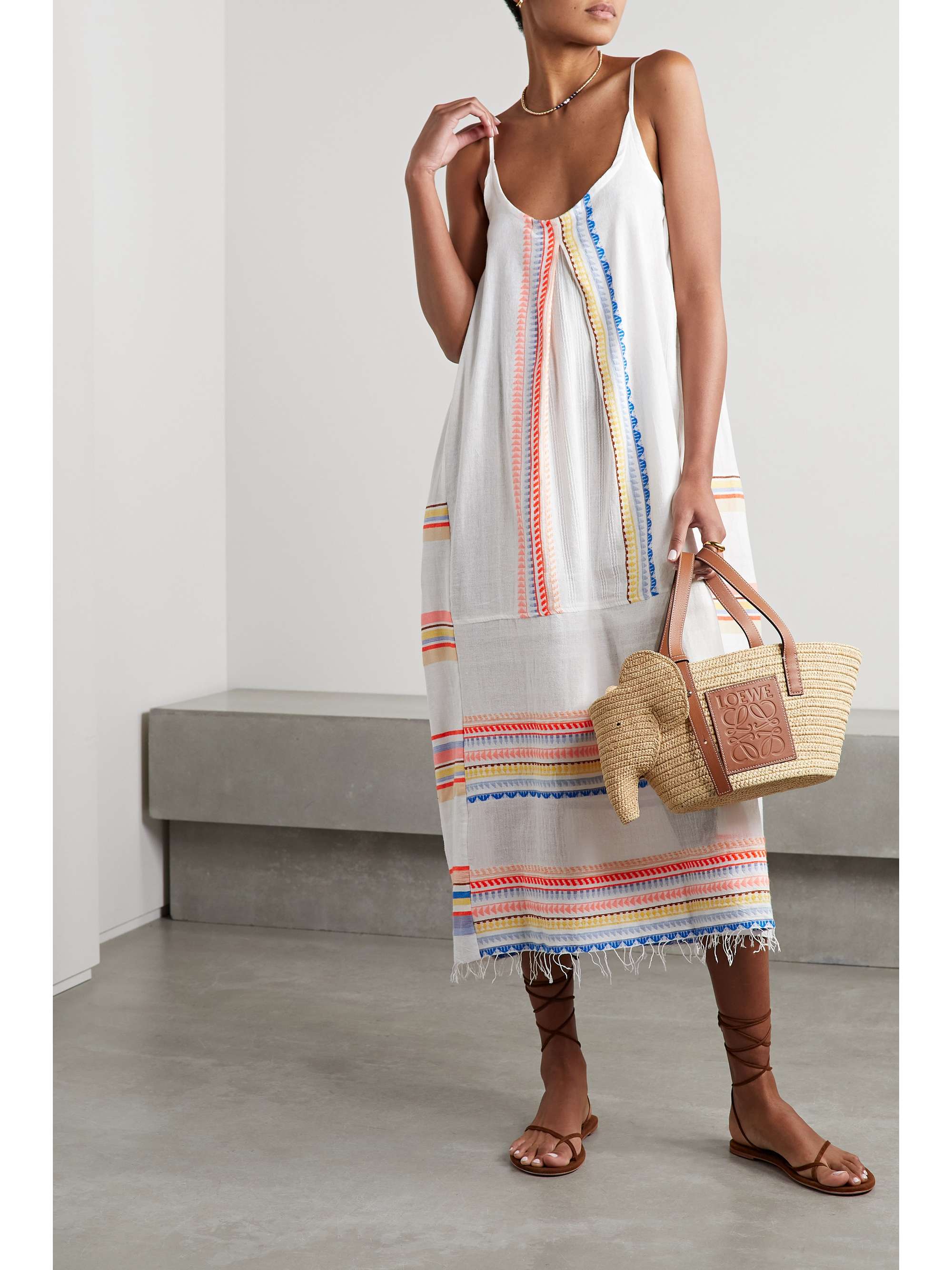 LEMLEM Bekah fringed striped cotton-blend midi dress