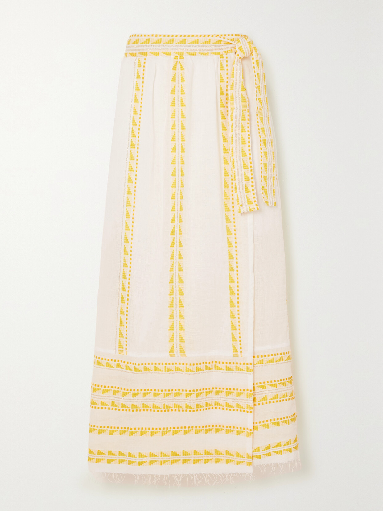 lemlem + Net Sustain Abeba Striped Cotton-blend Midi Wrap Skirt - Yellow